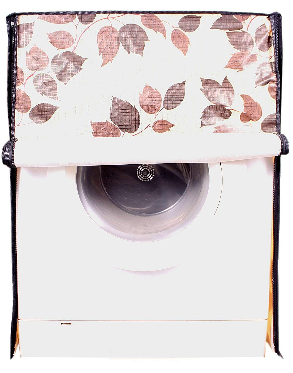 Kuber Industries Floral Design PVC Front Load Fully Automatic Washing Machine Cover with Back Hole (Cream)-CTKTC14542