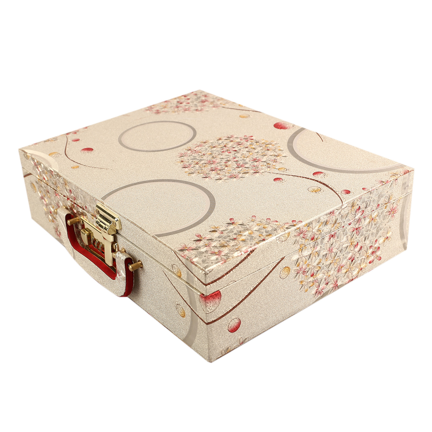 Kuber Industries Floral Design Wooden Three Rod Bangle Storage Box with Lock System (Gold) -CTKTC39394