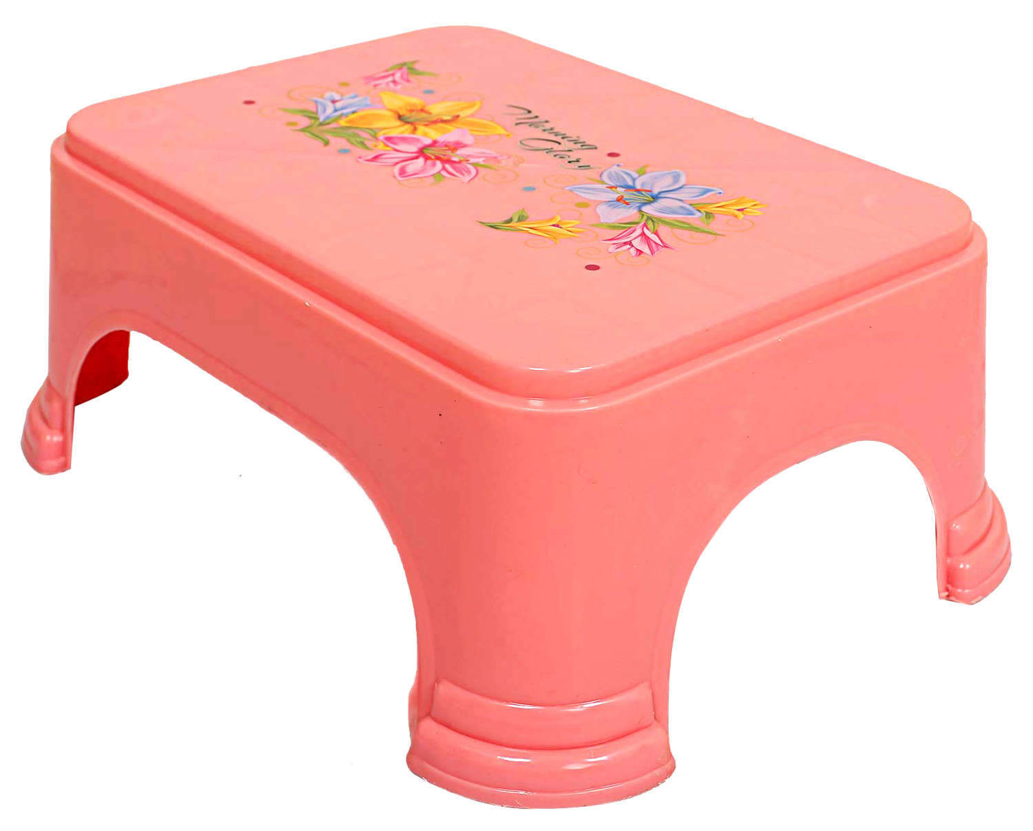 Kuber Industries Floral Print 2 Pieces Plastic Bathroom Stool, Adults Simple Style Stool Anti-Slip with Strong Bearing Stool for Home, Office, Kindergarten, Pink & White