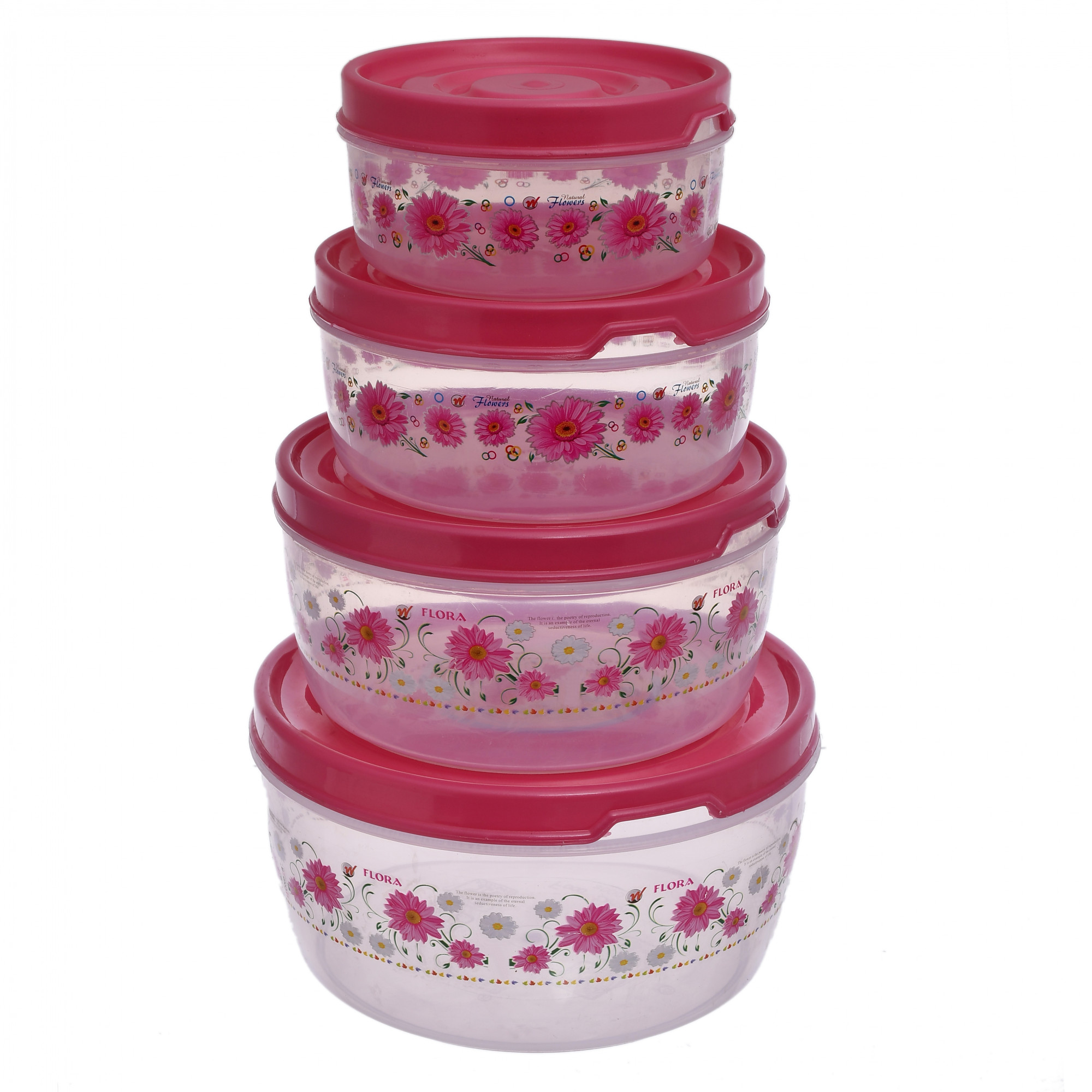 Kuber Industries Floral Print Plastic Multipurpose Transparent Air Tight Food Storage Kitchen Container Set (Set Of 4,Pink)-KUBMART1234