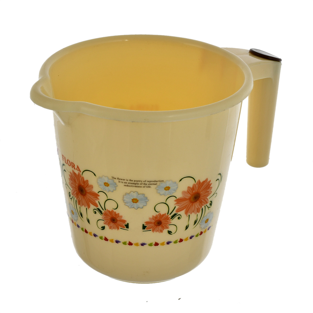 Kuber Industries Floral Printed Rambo Deluxe Virgin Plastic Bathroom Mug ,1800 ml (Cream)-KUBMART3138