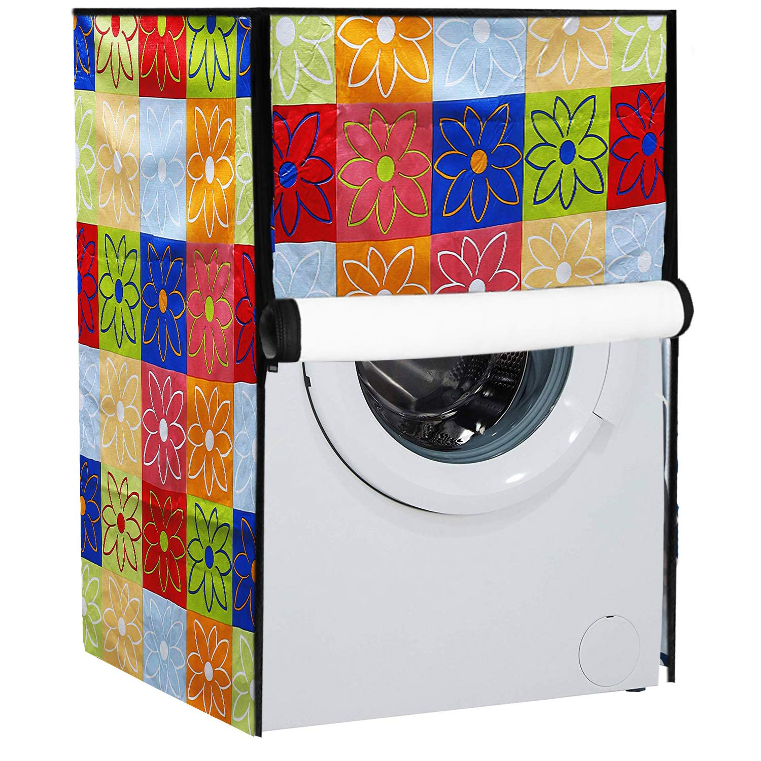 Kuber Industries Flower Design PVC Front Load Fully Automatic Washing Machine Cover with Back Hole (Multi) CTKTC33863
