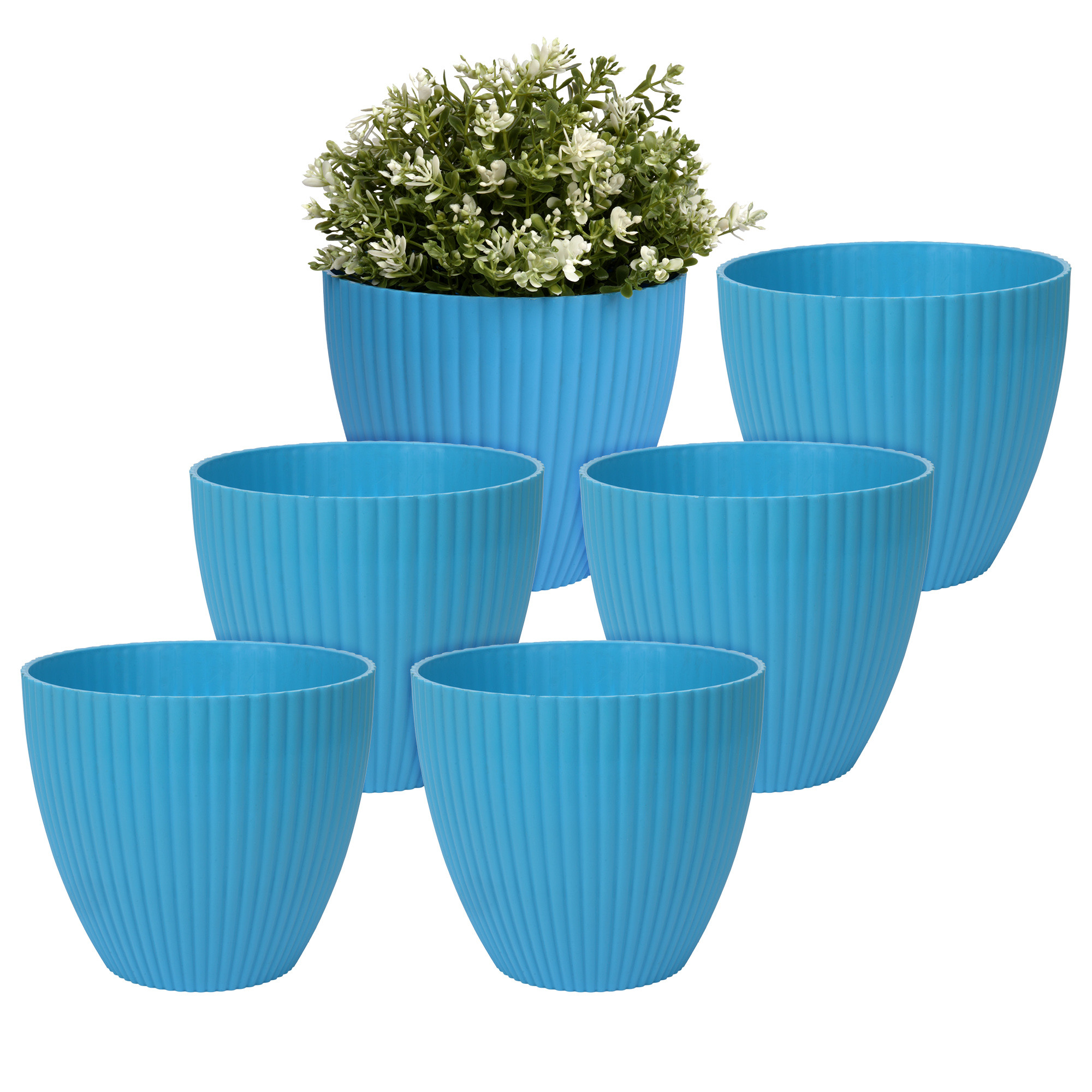 Kuber Industries Flower Pot | Flower Planter Pots for Indoor | Flower Pots for Outdoor | Pot for Garden & Balcony Flowering | Flower Plants Pot | Mega Flower Pot | 6 Inch | Blue