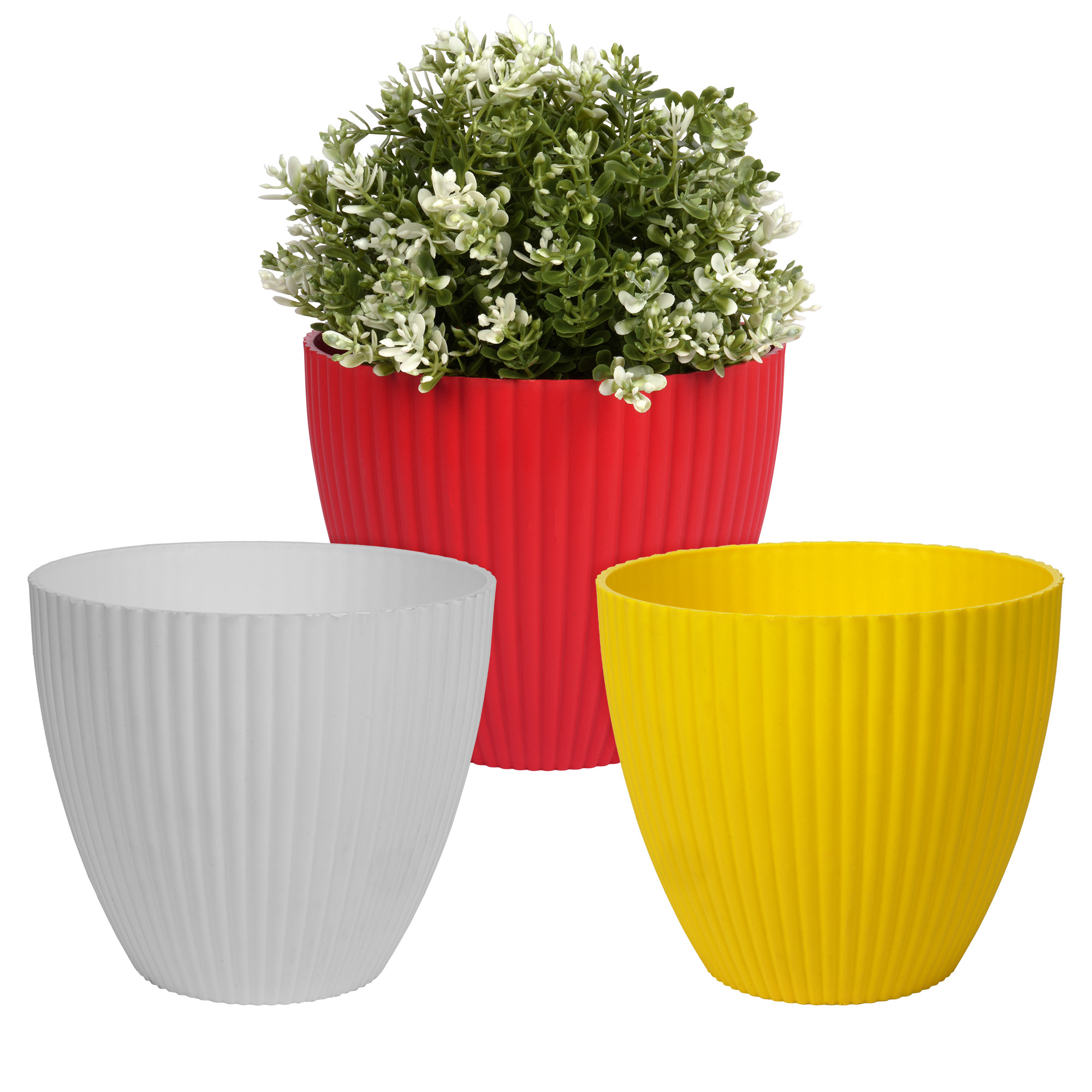 Kuber Industries Flower Pot | Flower Planter Pots for Indoor | Flower Pots for Outdoor | Pot for Garden & Balcony Flowering | Flower Plants Pot | Mega Flower Pot | 6 Inch | Pack of 3 | Multi