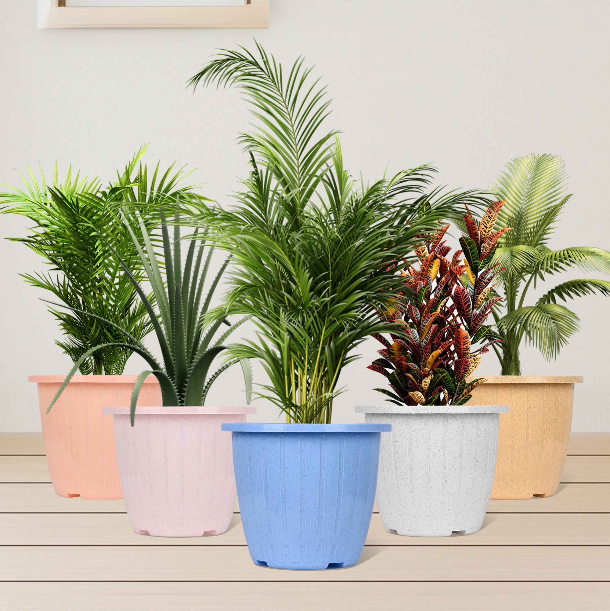 Kuber Industries Flower Pot | Flower Pot for Living Room | Planters for Home-Lawns & Gardening | Window Planters | Flower Pots for Balcony | Marble Duro | 8 Inch | Sky Blue