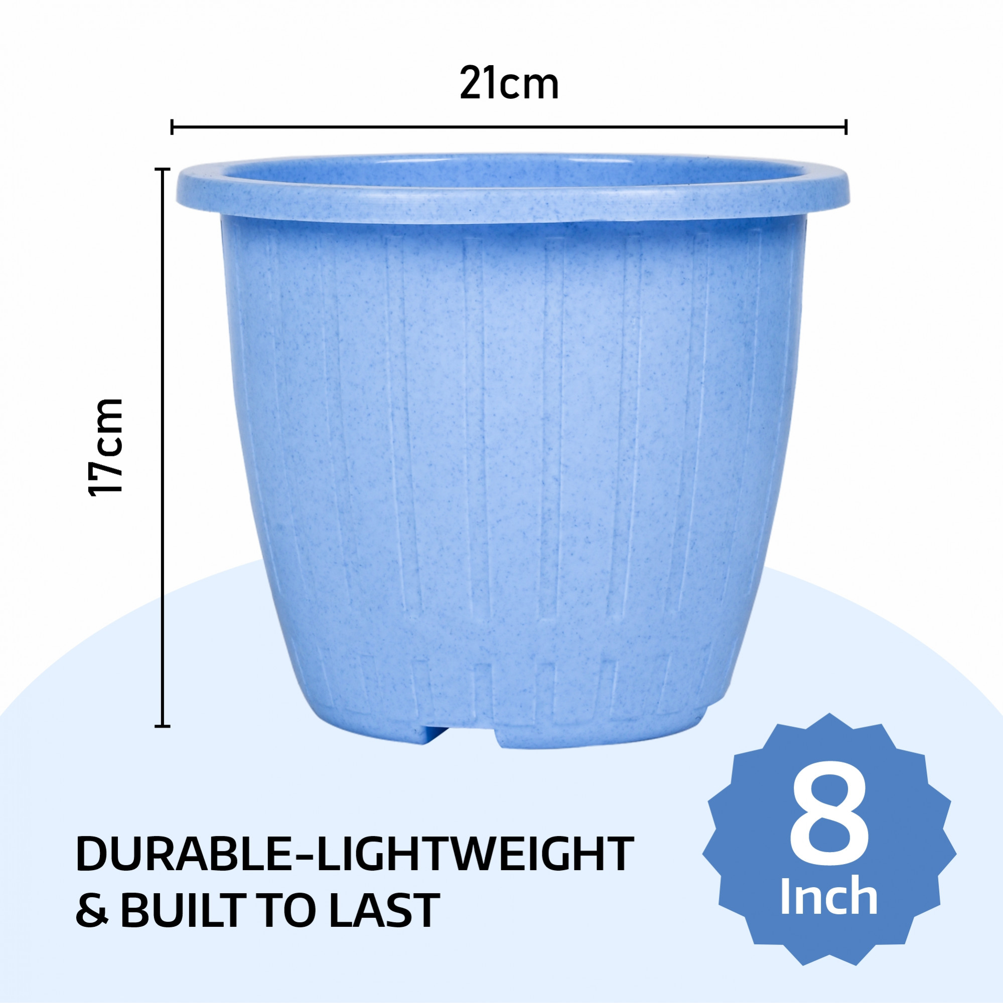 Kuber Industries Flower Pot | Flower Pot for Living Room | Planters for Home-Lawns & Gardening | Window Planters | Flower Pots for Balcony | Marble Duro | 8 Inch | Sky Blue
