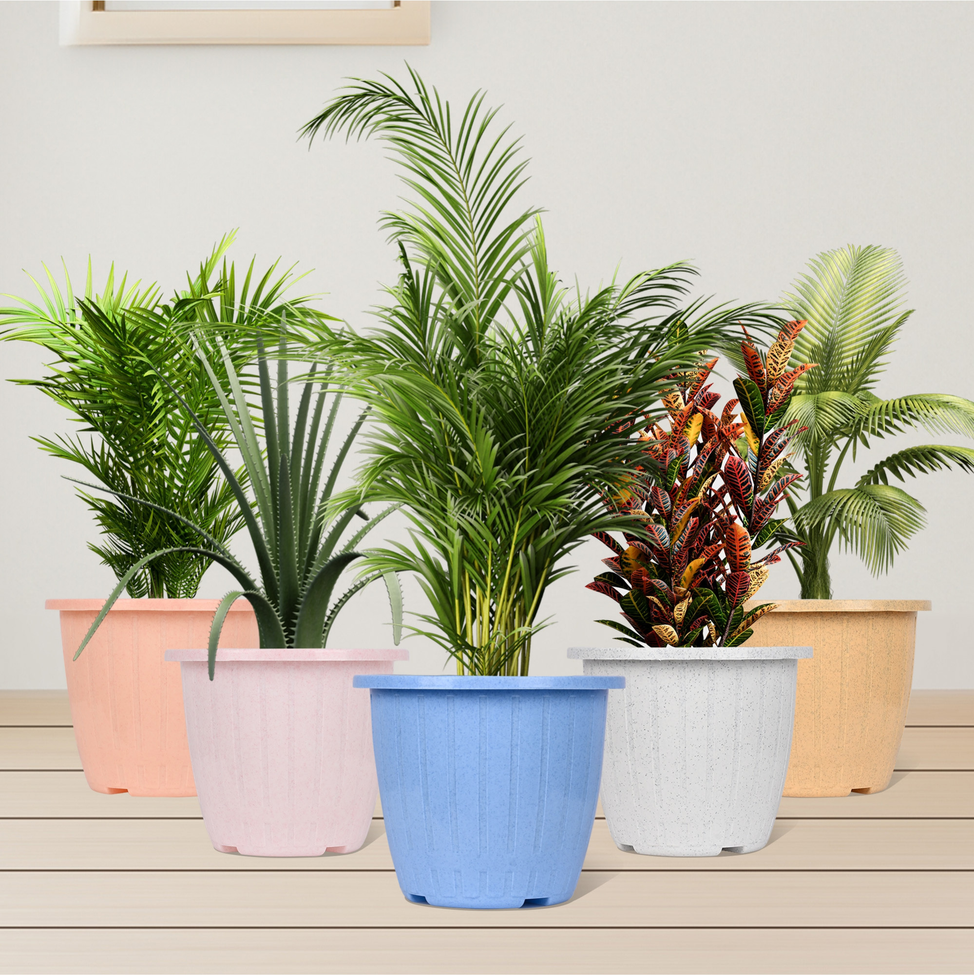 Kuber Industries Flower Pot | Flower Pot for Living Room | Planters for Home-Lawns & Gardening | Window Flower Pots for Balcony | Marble Duro | 8 Inch | Sky Blue & Beige