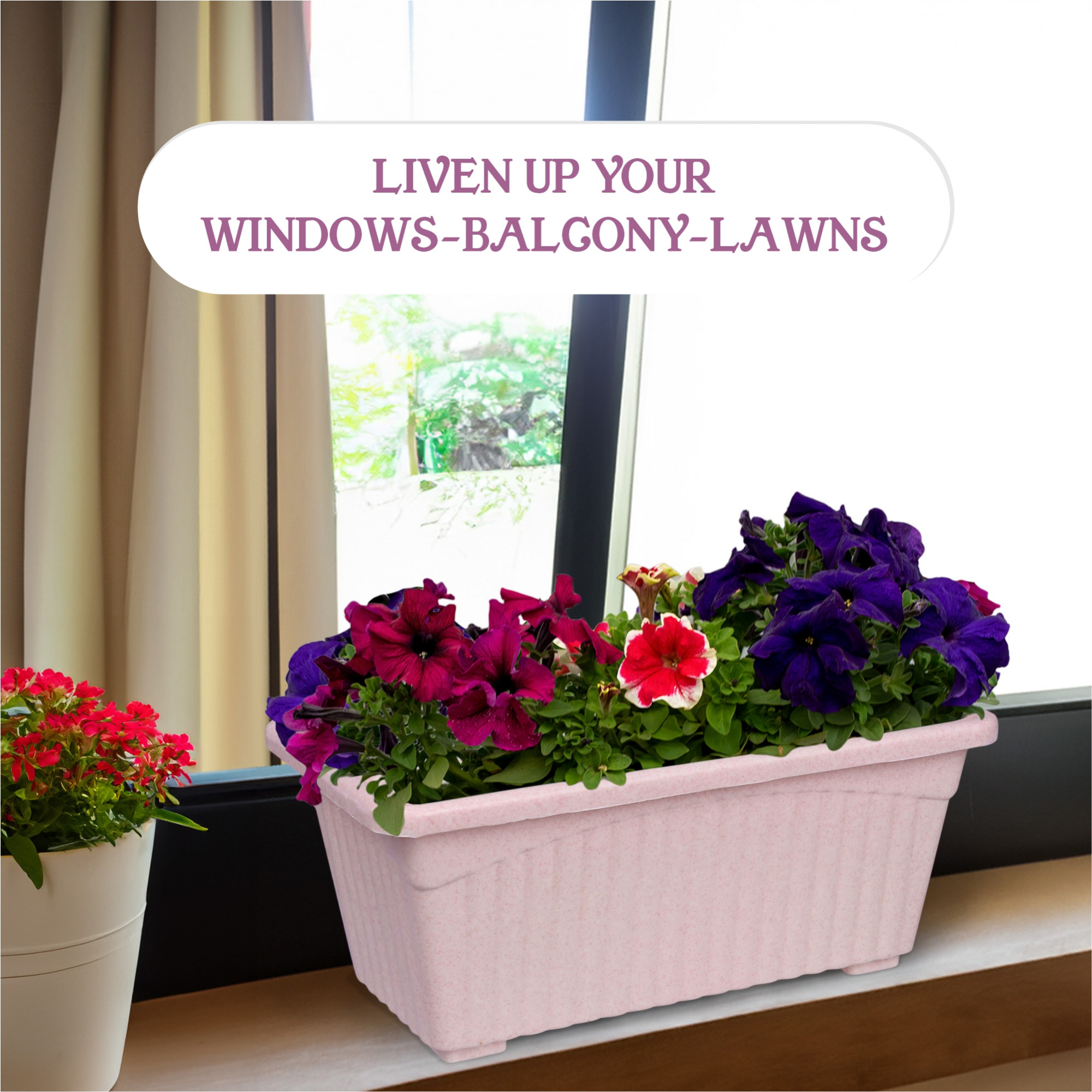 Kuber Industries Flower Pot | Flower Pot for Living Room-Office | Planters for Home-Lawns & Gardening | Window Flower Pots for Balcony | Marble Jupitar | Sky Blue & Pink