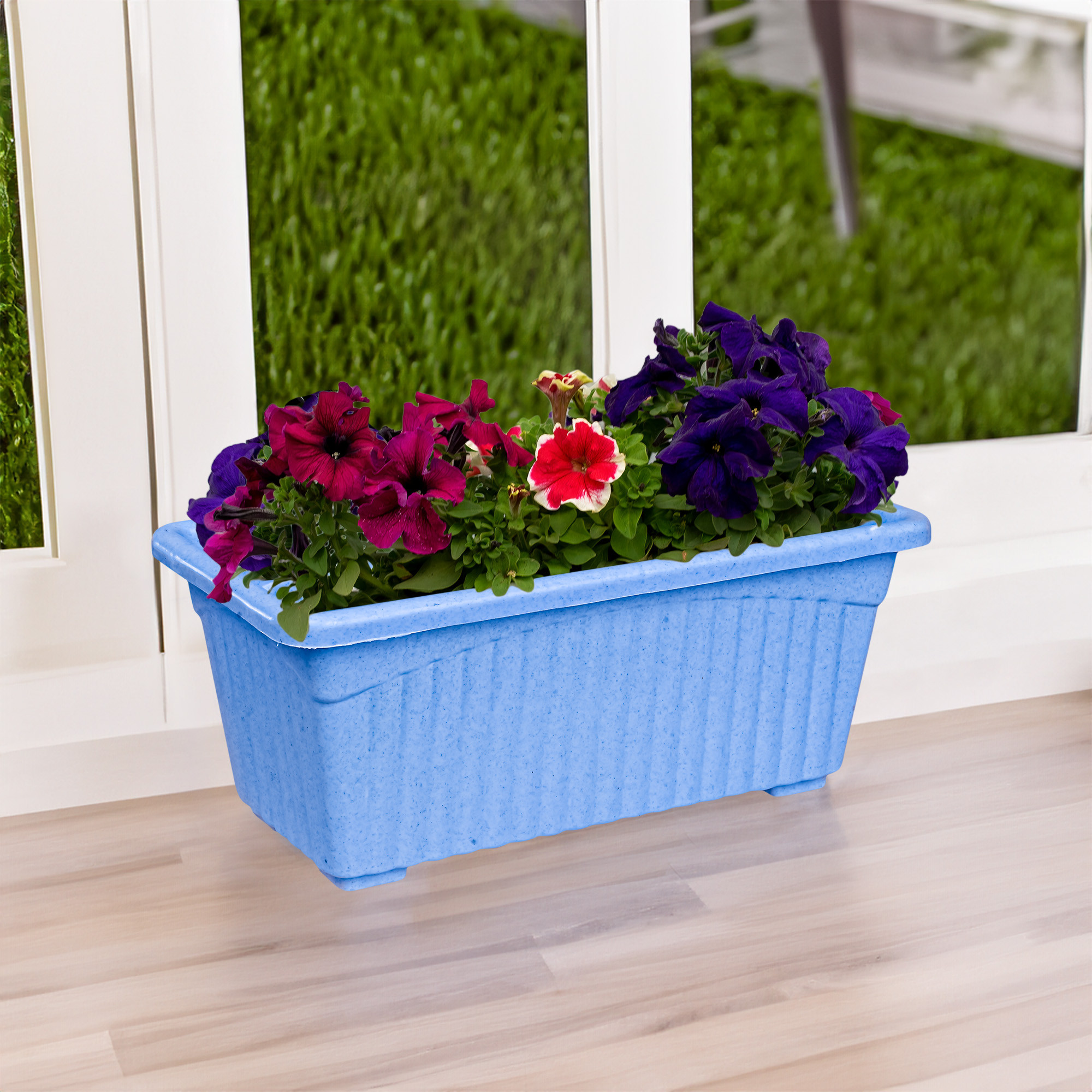 Kuber Industries Flower Pot | Flower Pot for Living Room-Office | Planters for Home-Lawns & Gardening | Window Flower Pots for Balcony | Marble Jupitar | Sky Blue & Green