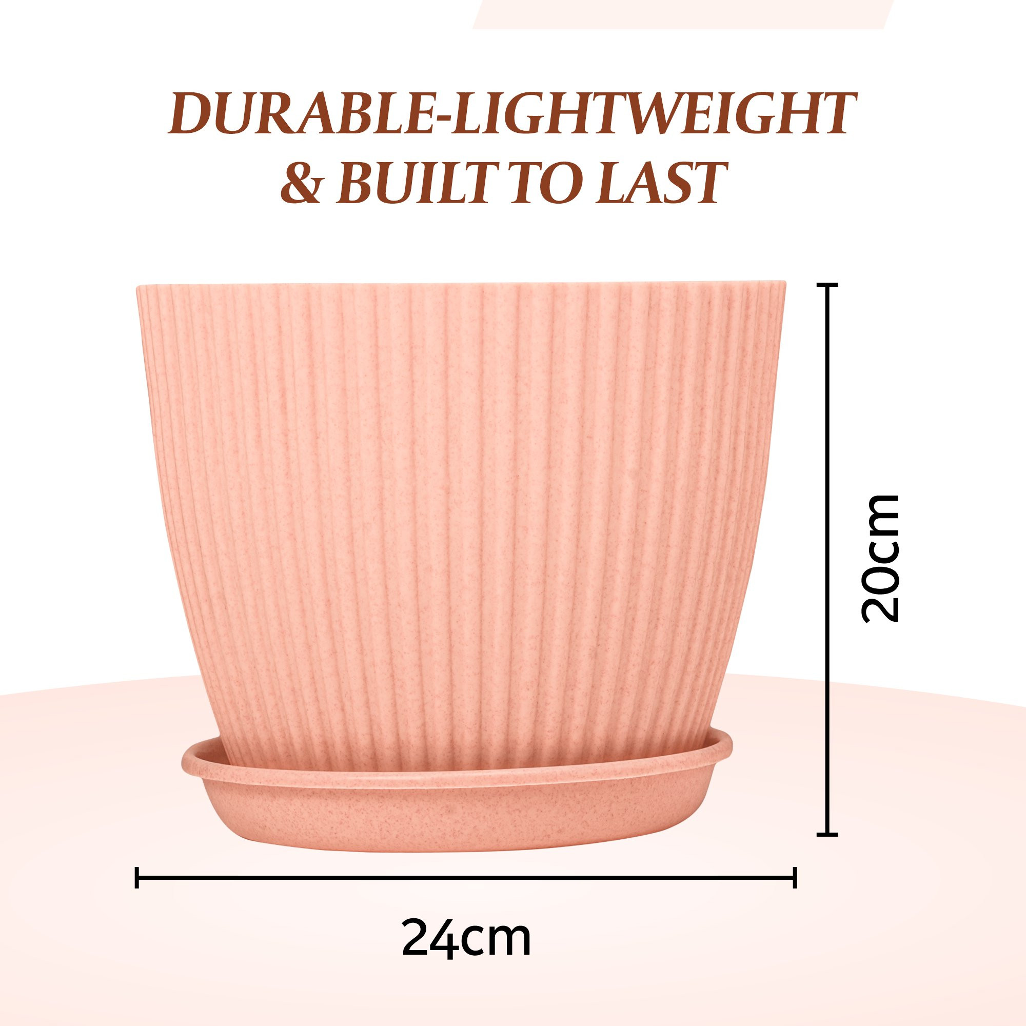 Kuber Industries Flower Pot with Bottom Tray | Flower Container for Living Room | Planters for Home-Lawns & Gardening | Flower Planter for Balcony | Marble Mega | 9 Inch | Peach