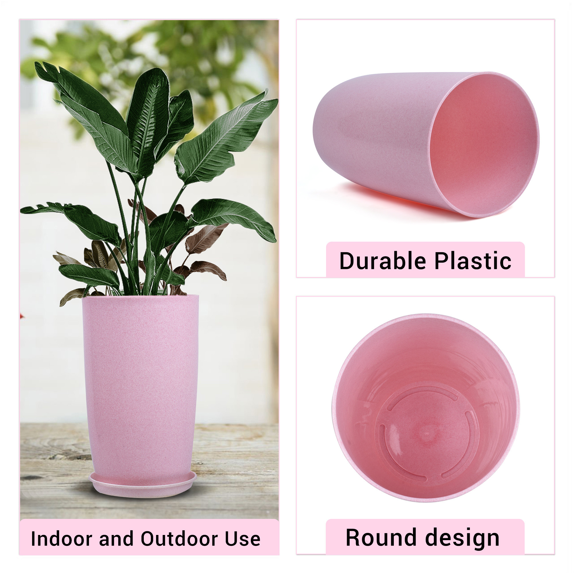 Kuber Industries Flower Pot with Plate | 18 Inch Lightweight Polymers Indoor-Outdoor Plant Pots | Flower Pot Gamla for Home-Office & Garden | Planter for Living Room | Marble Emerald | Pink