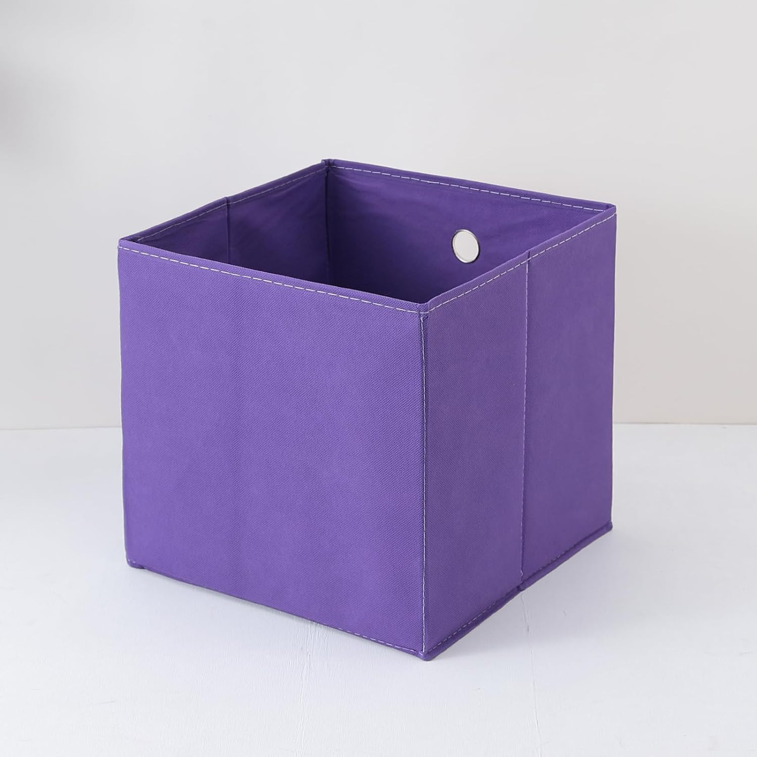 Kuber Industries Foldable Storage Basket|Square Toy Storage Bin|Front Grab Handle|Wardrobe, Closet Organizer (Purple)