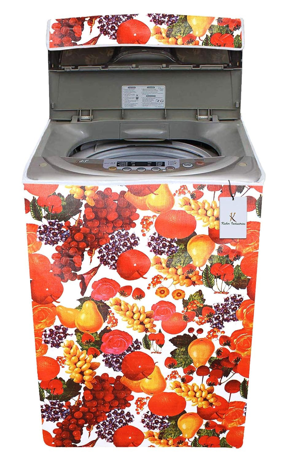 Kuber Industries Fruits Design PVC Top Load Fully Automatic Washing Machine Cover (Red & White) CTKTC33329