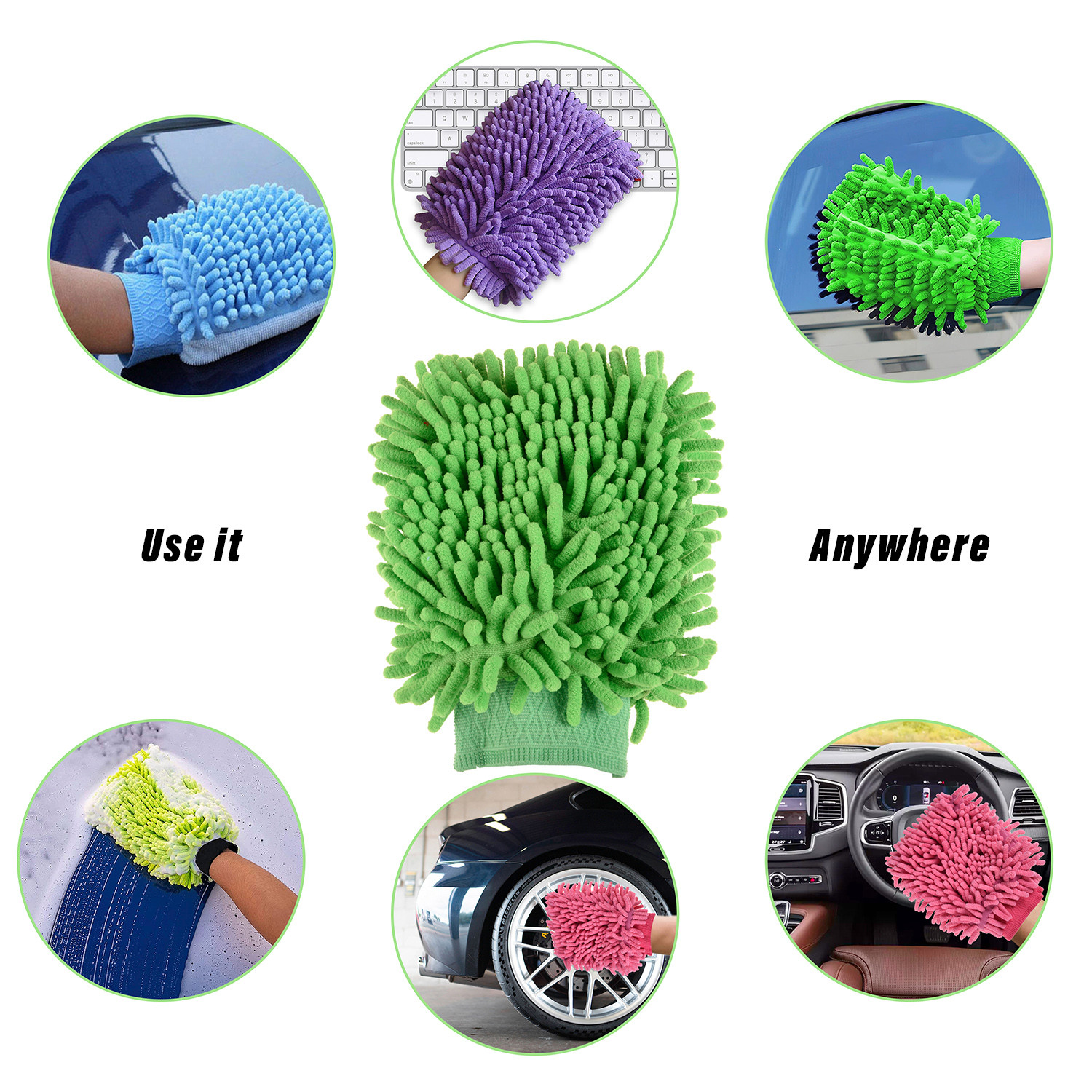 Kuber Industries Gloves | Microfiber Cleaning Gloves | Chenille Mitts for Kitchen | 50 GSM Hand Duster for Kitchen | Hand Gloves For Car | Duster for Glass | Green