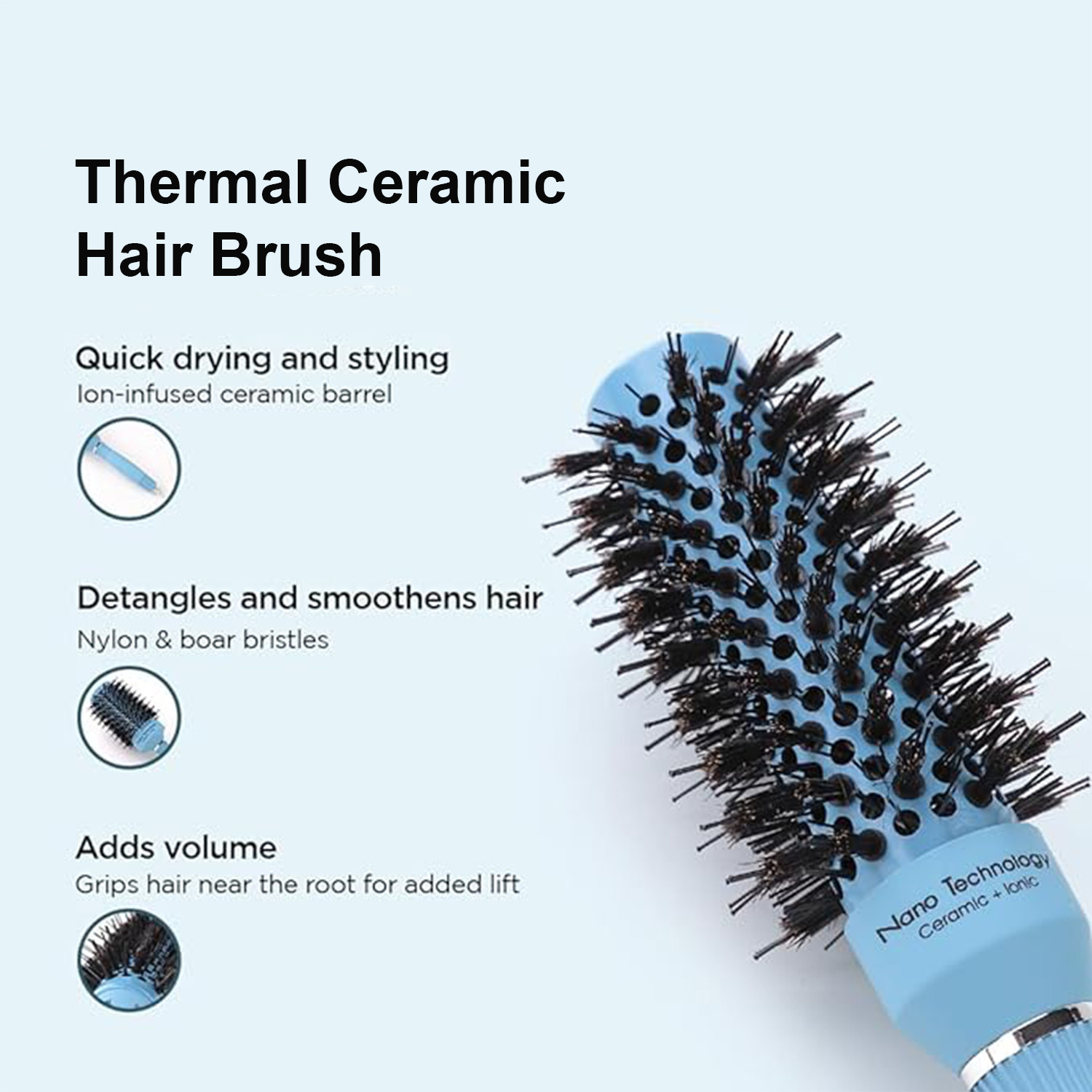 Kuber Industries Hair Brush | Bristles Brush | Hair Brush with Paddle | Sharp Hair Brush for Woman | Suitable For All Hair Types | TGX5232-C19BLK | Ice Blue & Black