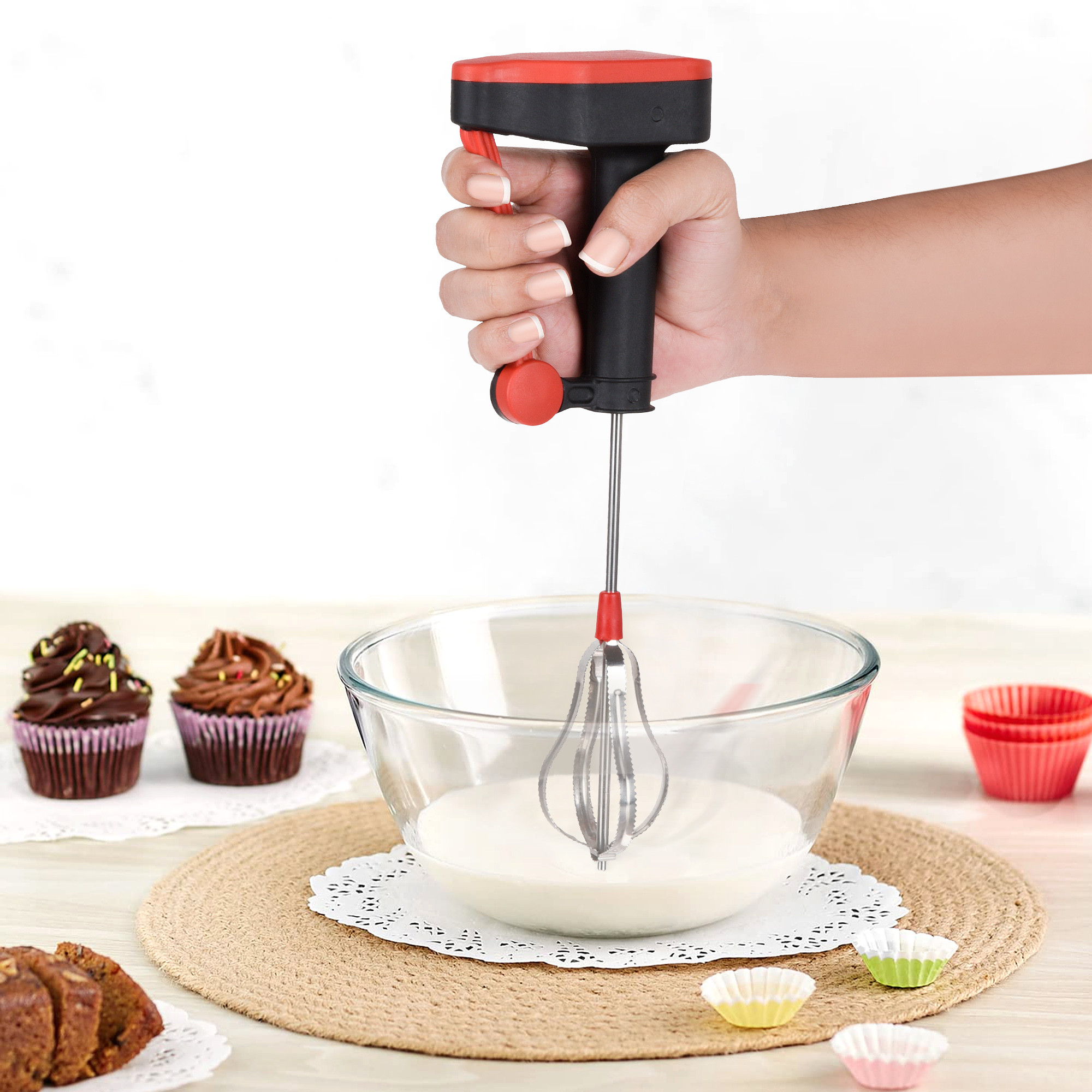 Kuber Industries Hand Blender | Milk Lassi Maker | Hand Press Mixer with Steel Blades | Egg Beater | Hand Mixer for Coffee-Lassi-Cream-Soup-Butter Milk | Hand Blender for Kitchen | Multicolor