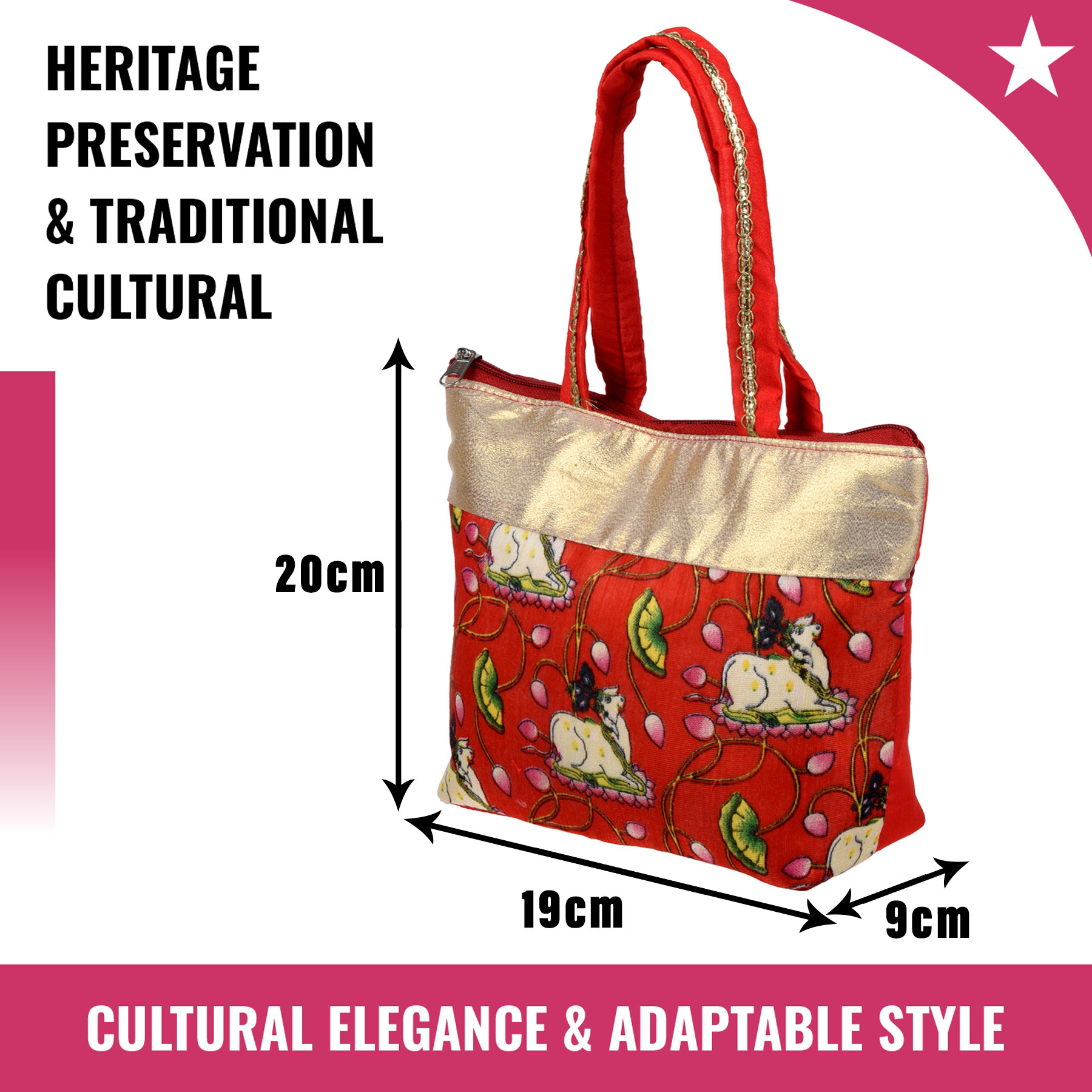 Kuber Industries Hand Purse | Traditional Mini Hand Bag | Silk Wallet Hand Bag | Shagun Hand Purse | Woman Tote Hand Bag | Gifts Hand Bag | Cow-Small Hand Purse |Red