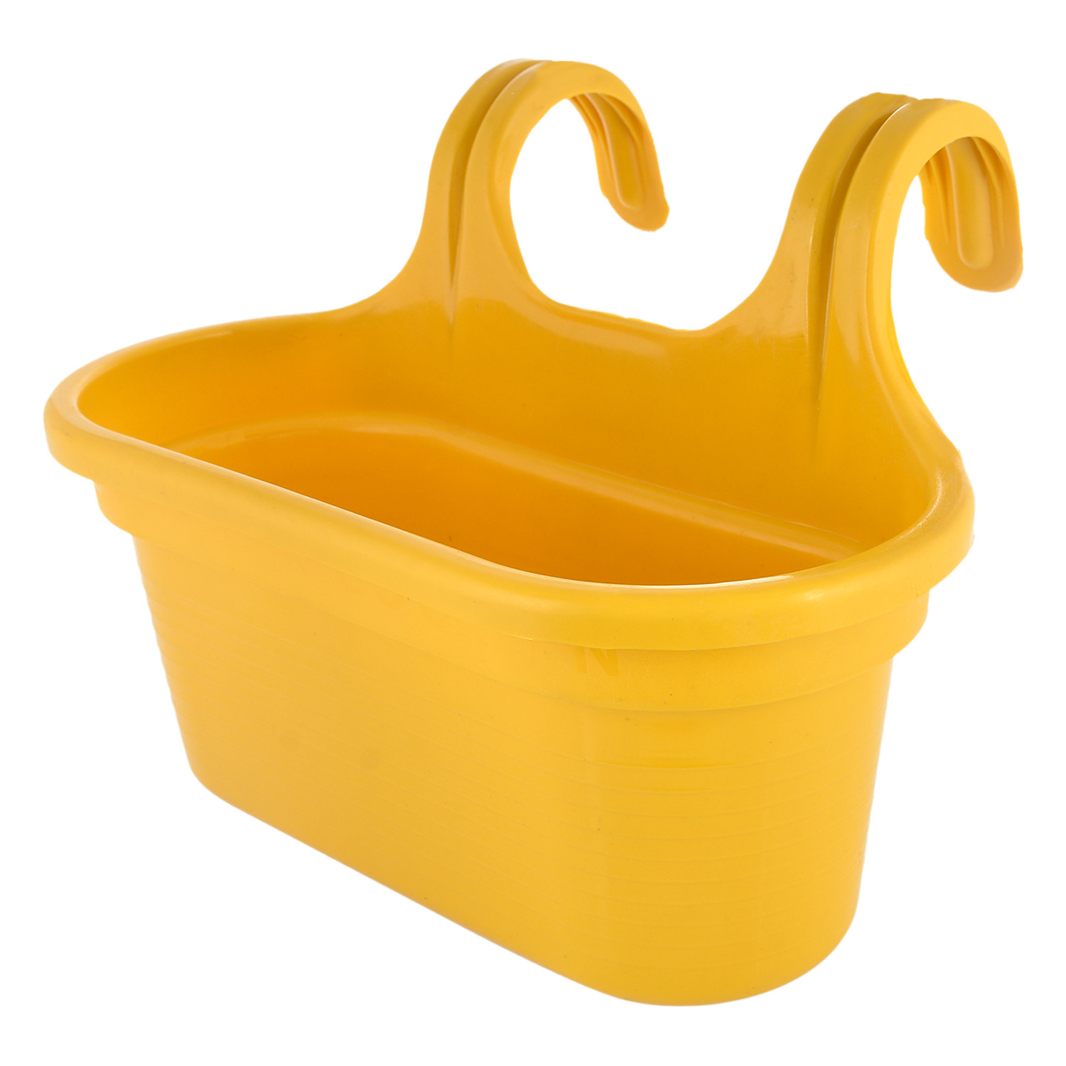 Kuber Industries Hanging Flower Pot|Double Hook Plant Container|Durable Plastic Glossy Finish Pots for Home|Balcony|Garden|12 Inch (Yellow)