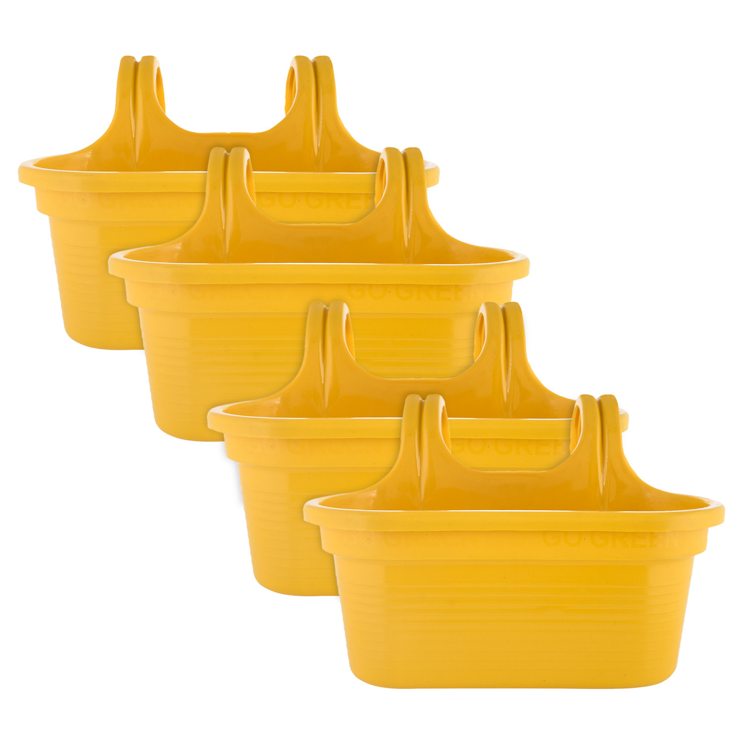 Kuber Industries Hanging Flower Pot|Double Hook Plant Container|Durable Plastic Glossy Finish Pots for Home|Balcony|Garden|12 Inch (Yellow)