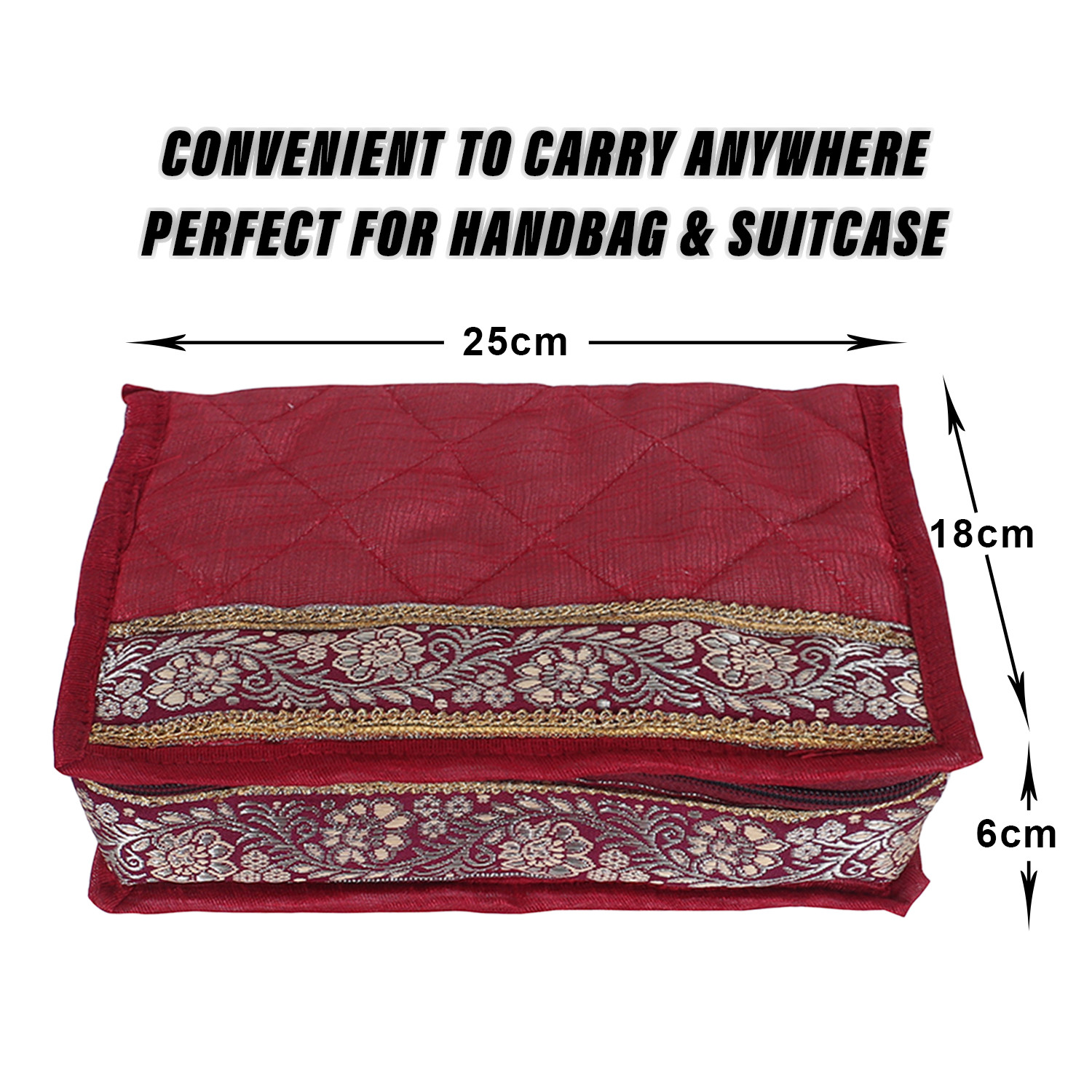 Kuber Industries Jewellery Kit | Cotton Maroon Lace Jewellery Storage Kit | 6 Pouch Travel Organizer for woman | Cosmetic  Kit for Necklace | Rings | Bracelet | Maroon