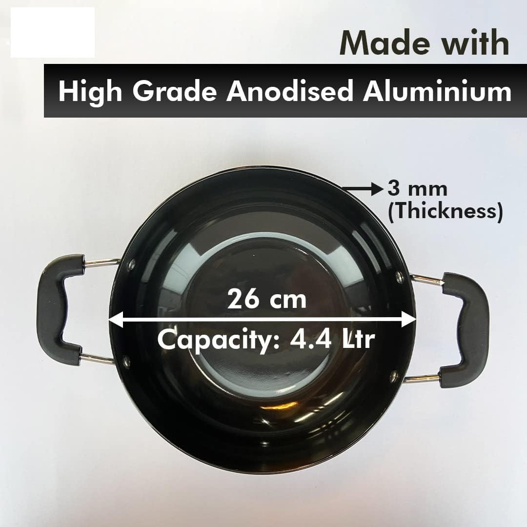 Kuber Industries Kadai with Glass Lid | Induction Riveted Handle | Heat Surround Cooking | Stove & Induction Cookware | Triply Kadai | Extra Deep Kadai | 4.4 Ltr | Black