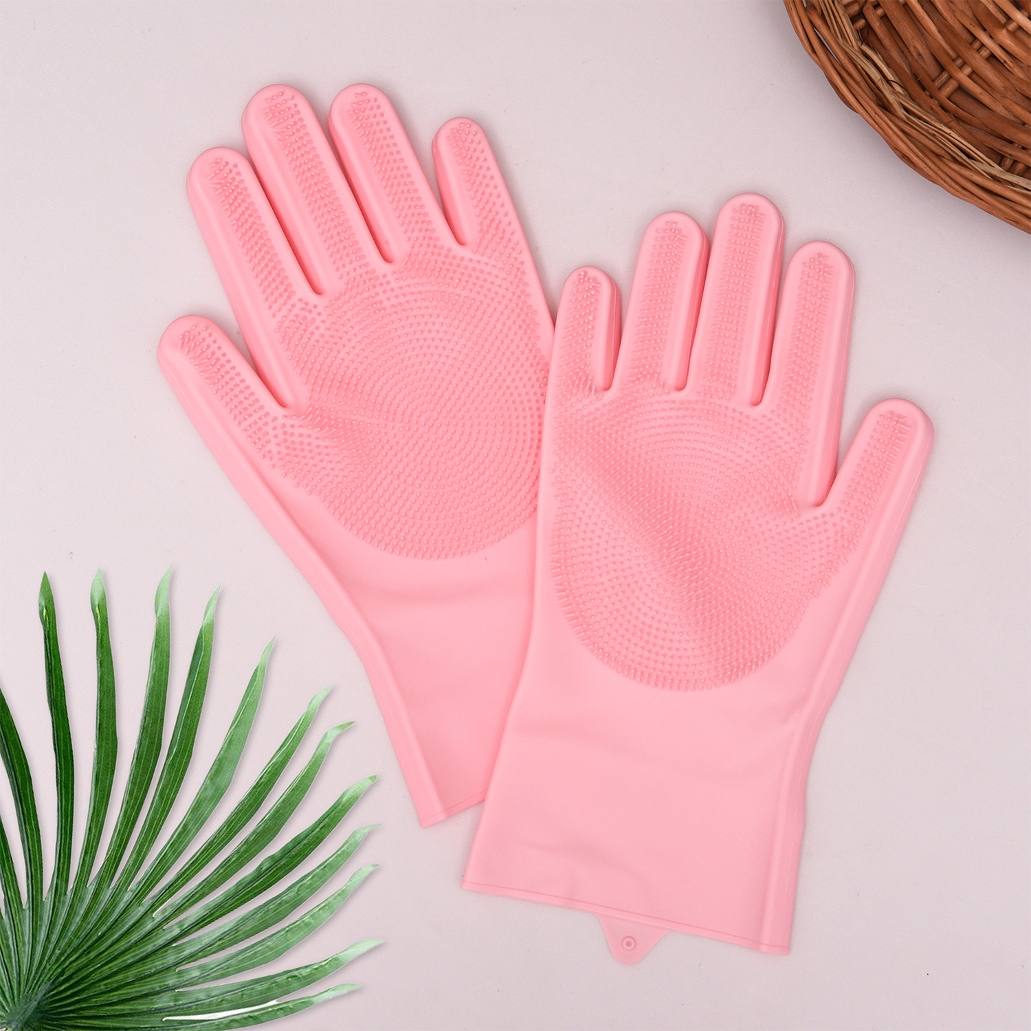 Kuber Industries Kitchen Gloves|Silicone Kitchen Dish Washing Gloves|Scrubbing Gloves For Kitchen|Car Cleaning Gloves|Bathroom Cleaning Gloves|1 Pair (Pink)