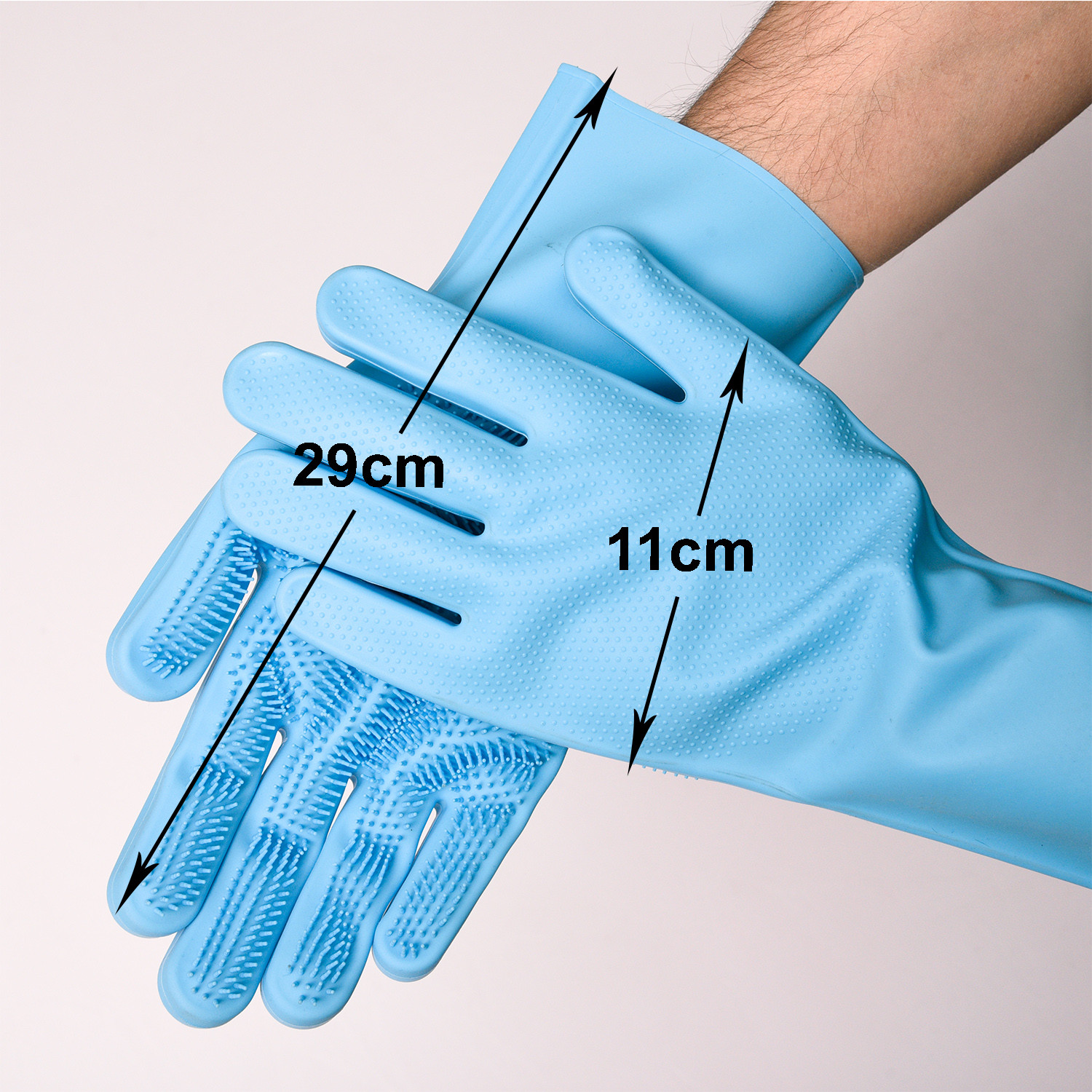 Kuber Industries Kitchen Gloves|Silicone Kitchen Dish Washing Gloves|Scrubbing Gloves For Kitchen|Car Cleaning Gloves|Bathroom Cleaning Gloves|1 Pair (Sky Blue)