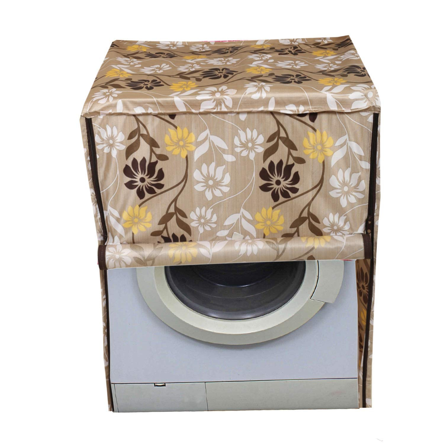 Kuber Industries Knitting Zig Zag Design Cotton Front Load Fully Automatic Washing Machine Cover - Brown, Standard (CTKTC05194)
