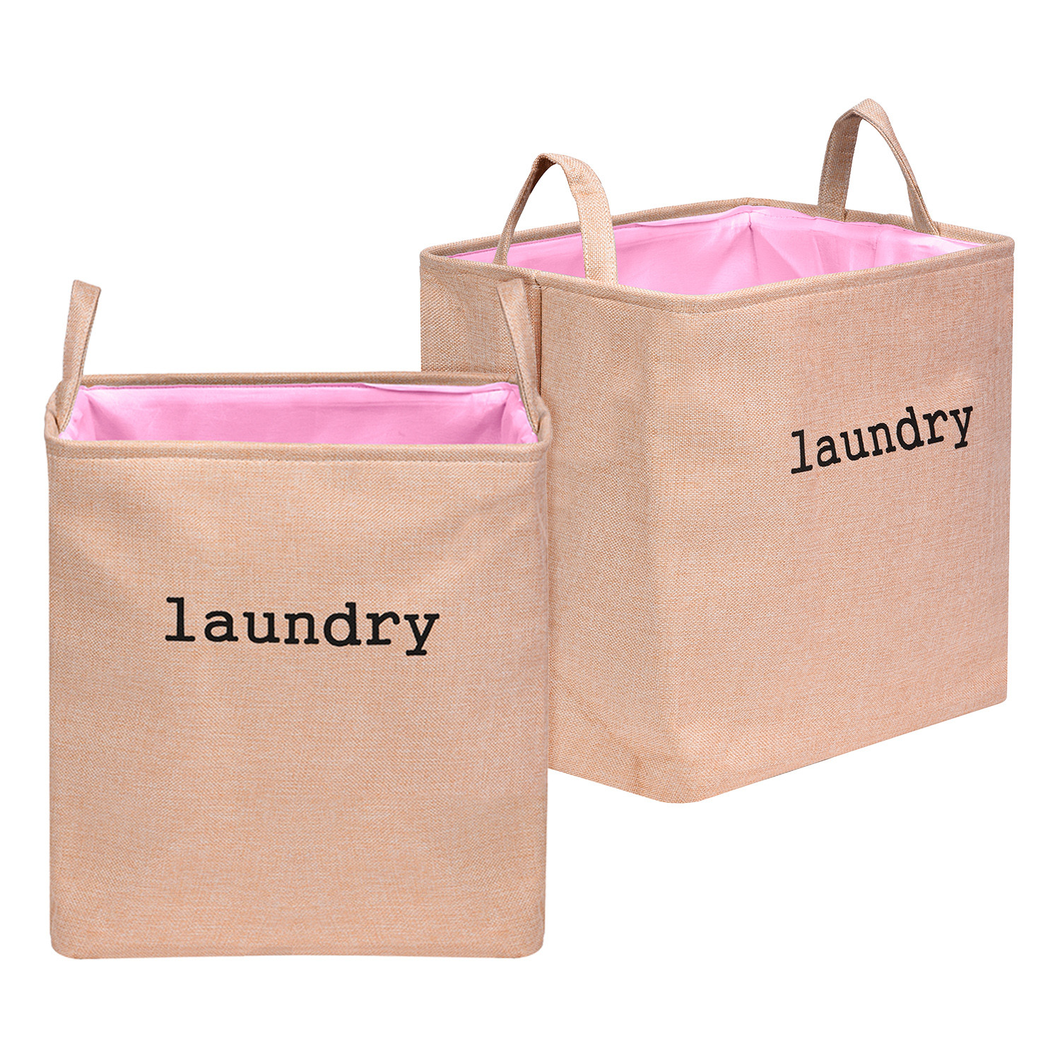 Kuber Industries Laundry Basket | Square Foldable Laundry Basket | Jute Storage Bag with Handles | Clothes Basket for Home | Toy Storage Basket | 40 LTR | Peach