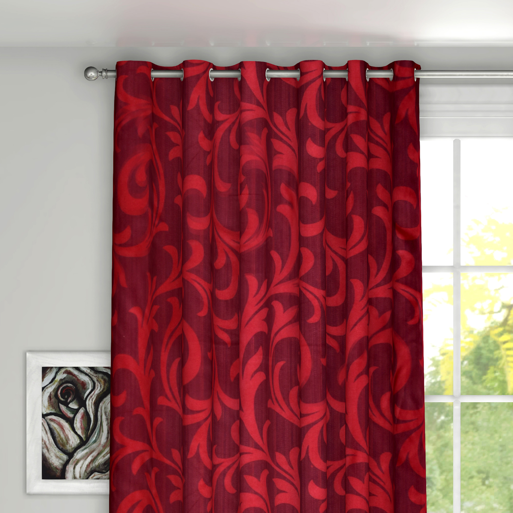 Kuber Industries Leaf Print Room Darkening Door Curtain, 7 Feet (Maroon)