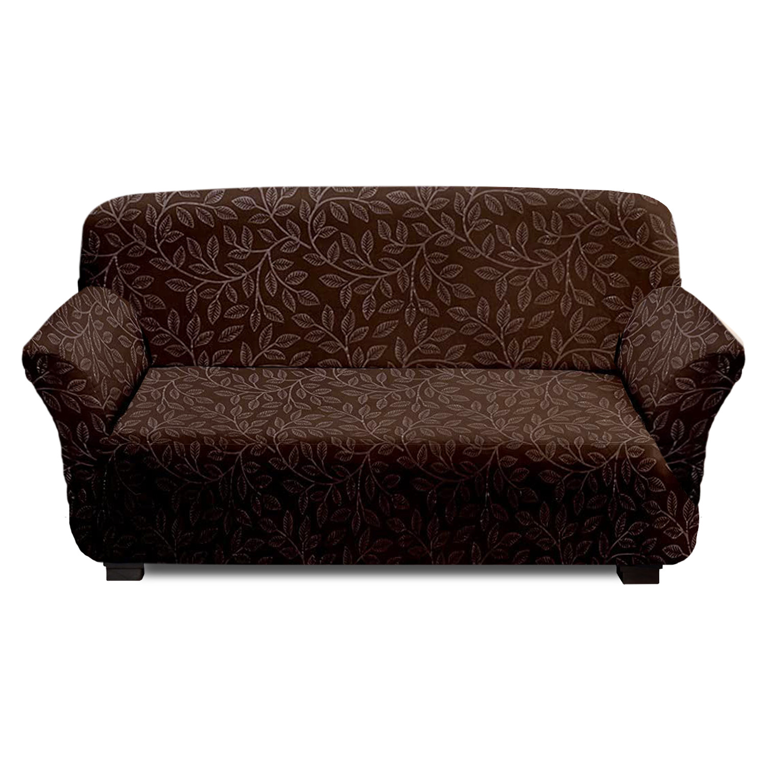 Kuber Industries Leaf Printed Stretchable, Non-Slip Polyster 3 Seater Sofa Cover/Slipcover/Protector With Foam Stick (Brown)