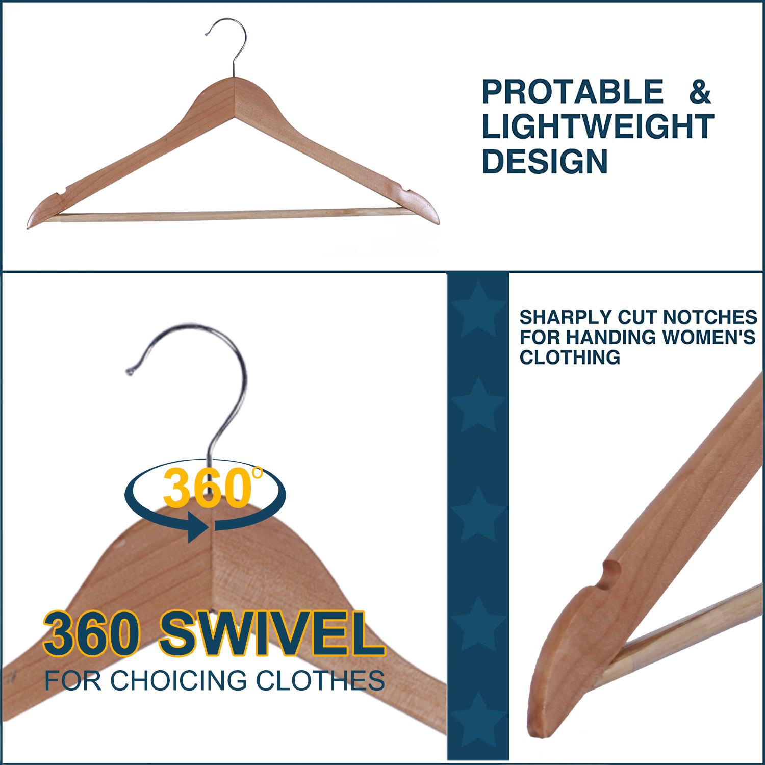 Kuber Industries Lightweight Attractive Wood Hangers for Shirt,Pants,Suit With Side Notches & Hooks (Brown)