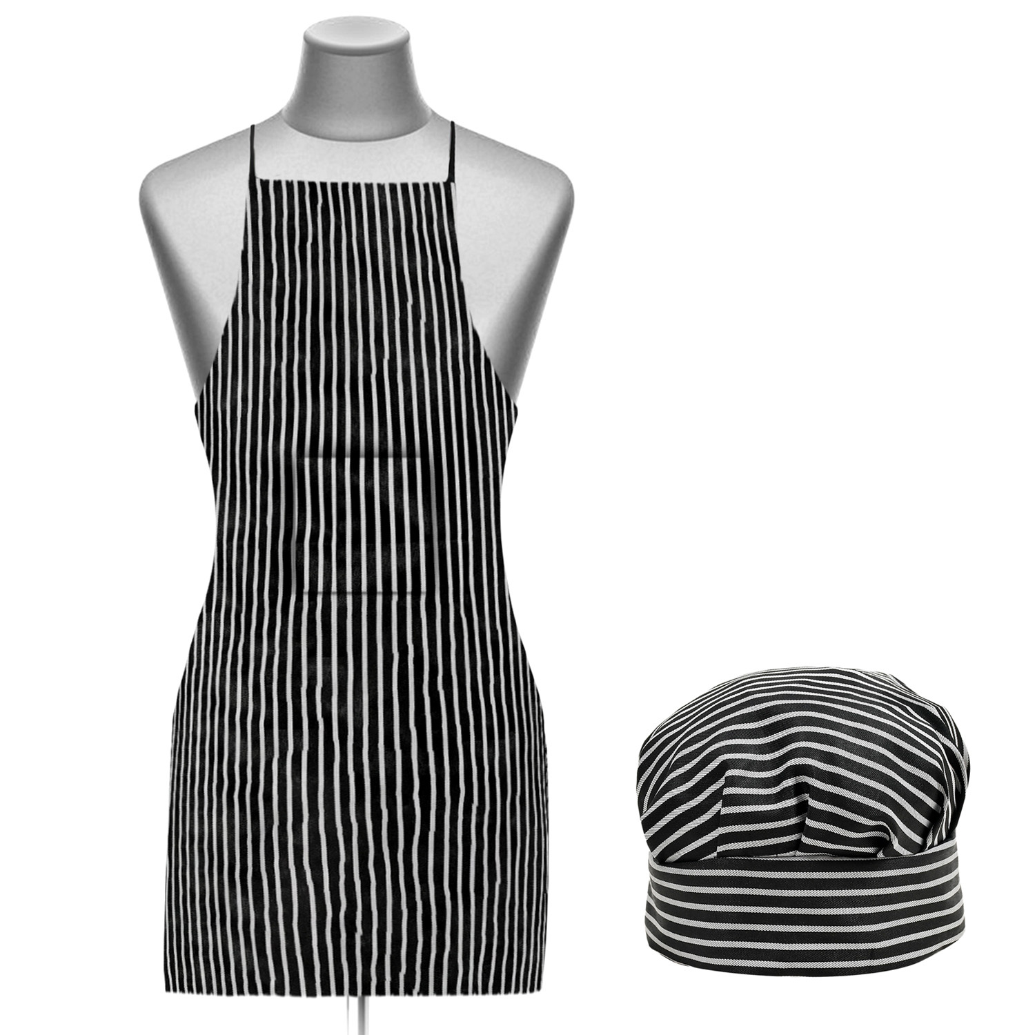 Kuber Industries Linning Printed Apron & Cooking Cap Set For Cooking, Baking, Party Favors, Home Kitchen, Restaurant,(Black & White)