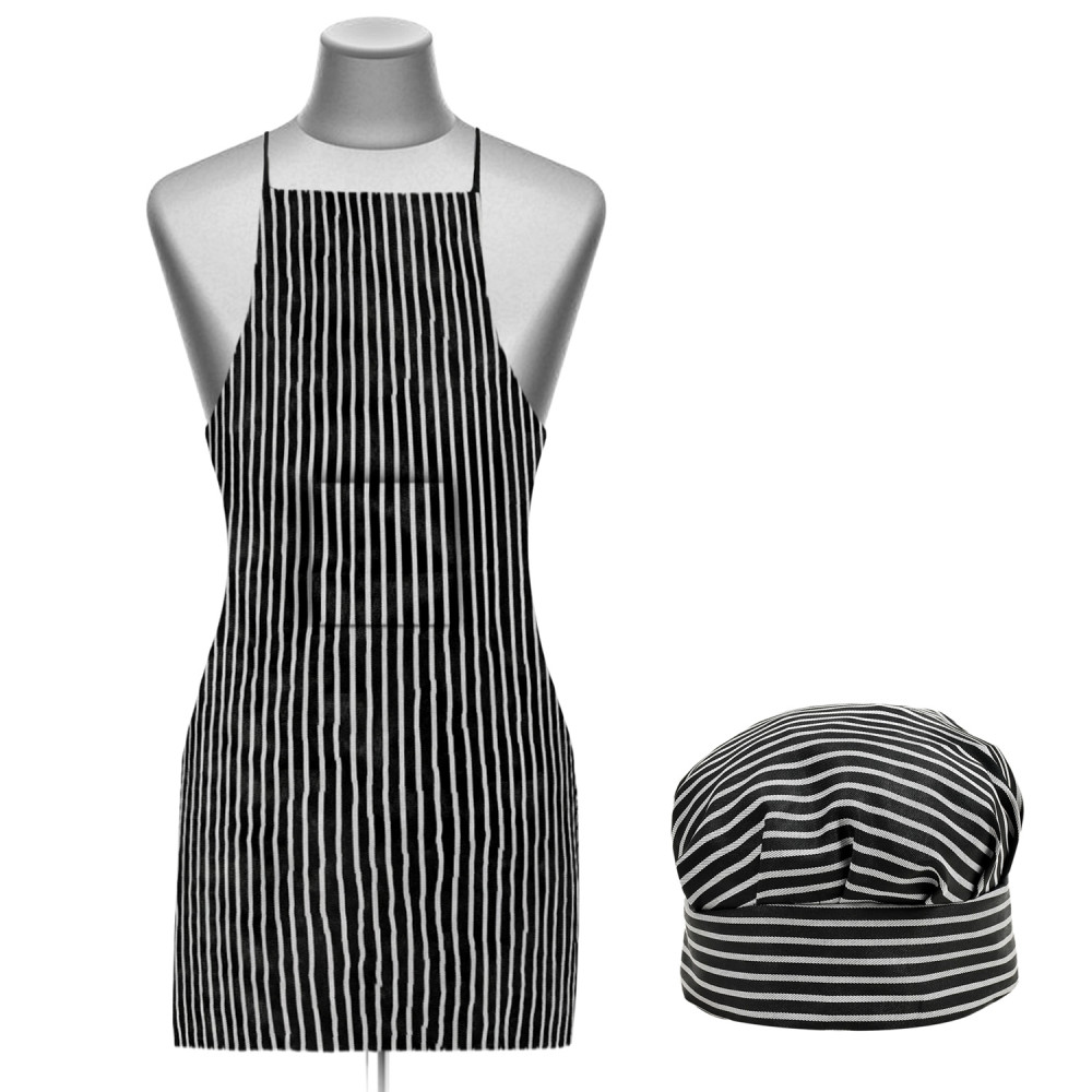 Kuber Industries Linning Printed Apron &amp; Cooking Cap Set For Cooking, Baking, Party Favors, Home Kitchen, Restaurant,(Black &amp; White)
