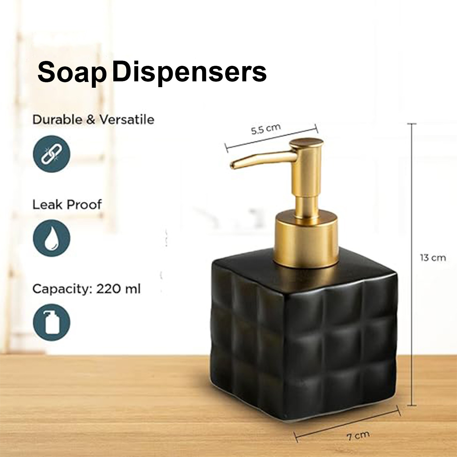 Kuber Industries Liquid Soap Dispenser | Handwash Soap Dispenser | Soap Dispenser for Wash Basin | Shampoo Dispenser Bottle | Bathroom Dispenser Bottle | 220 ml | Black