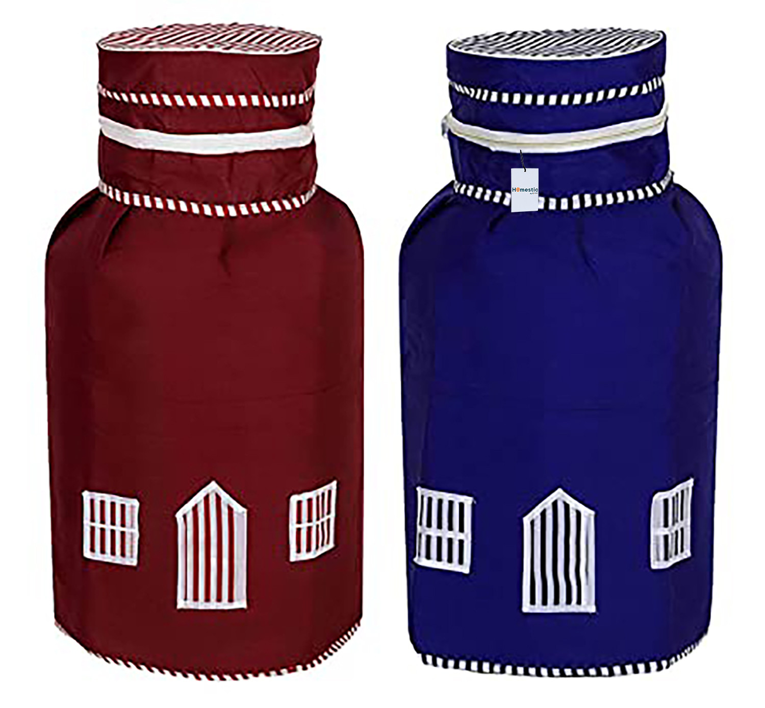 Kuber Industries Lpg Cylinder Cover|3 Layered Quilted Cotton & Water Resistant|Hut Design Plus, Pack of 2 (Maroon and Blue)-Ctktc040756, Duvet_Cover
