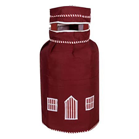 Kuber Industries Lpg Cylinder Cover|3 Layered Quilted Cotton & Water Resistant|Hut Design Plus, Pack of 2 (Maroon and Blue)-Ctktc040756, Duvet_Cover