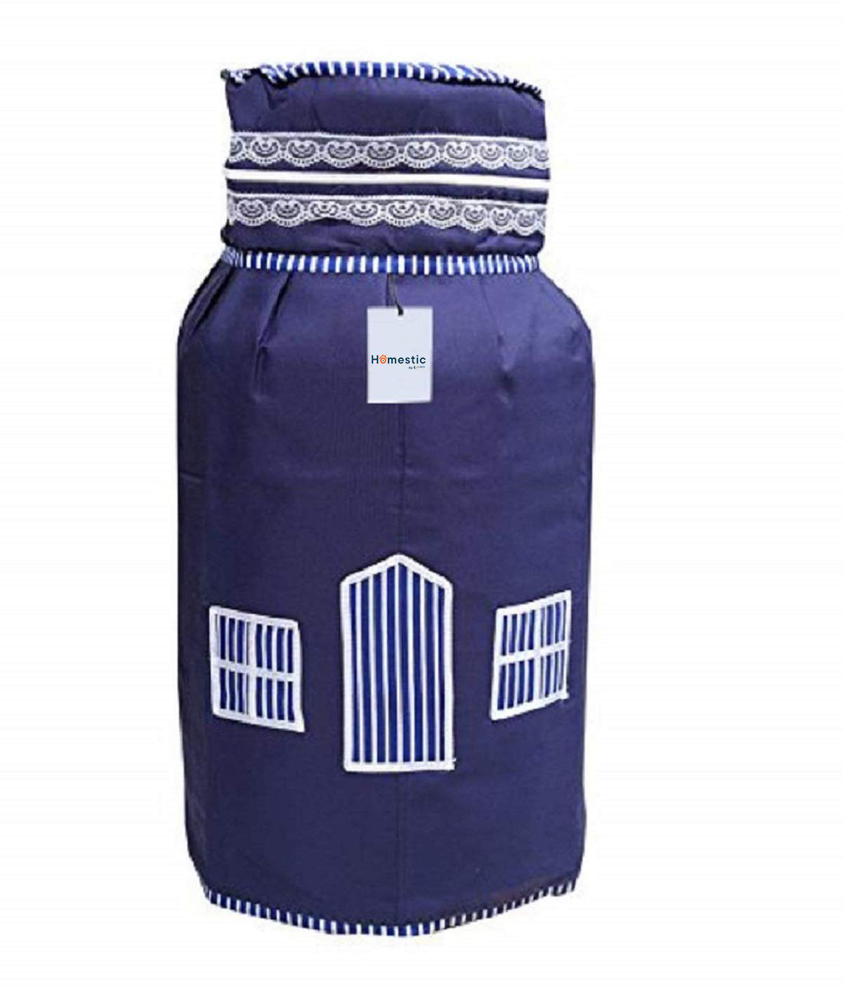 Kuber Industries LPG Cylinder Cover|3 Layered Quilted Cotton & Water Resistant|Hut Design Plus Perfect Fit (Blue)