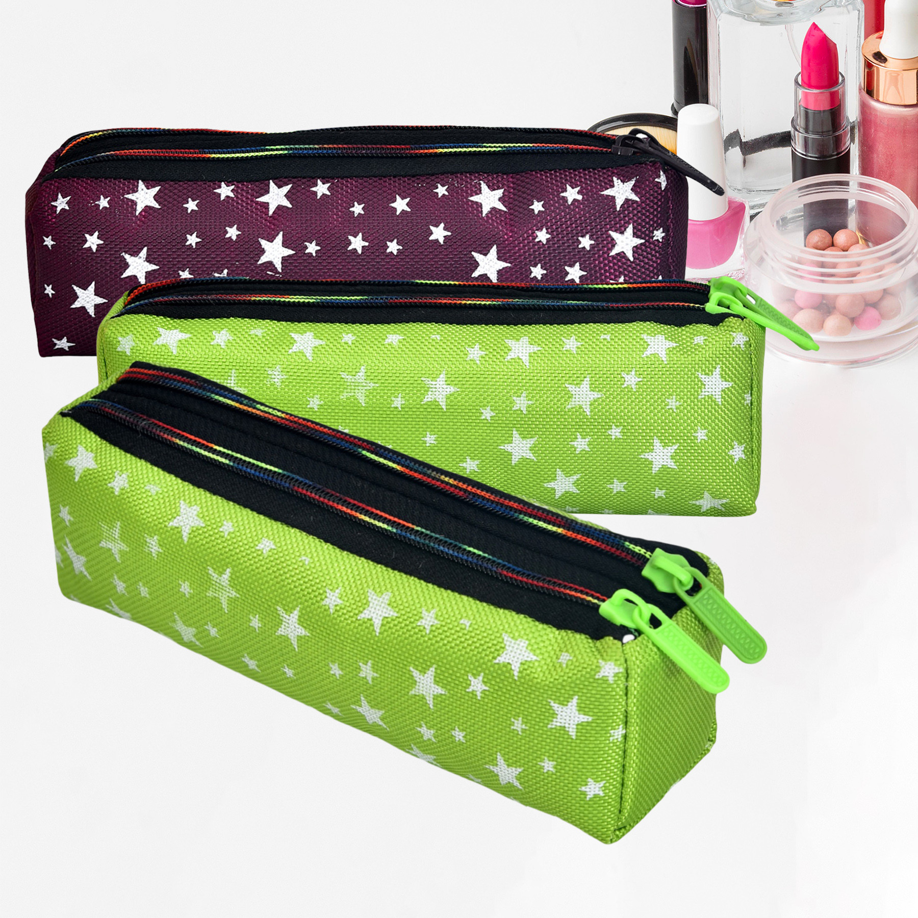 Kuber Industries Makeup Pouch | Rexine Cosmetic Pouch | Jewellery Utility Pouch | Toiletry Pouch for Girls | Travel Makeup Pouch for Girls | Storage Makeup Bag | Star Makeup Pouch | Pack of 3 | Multi