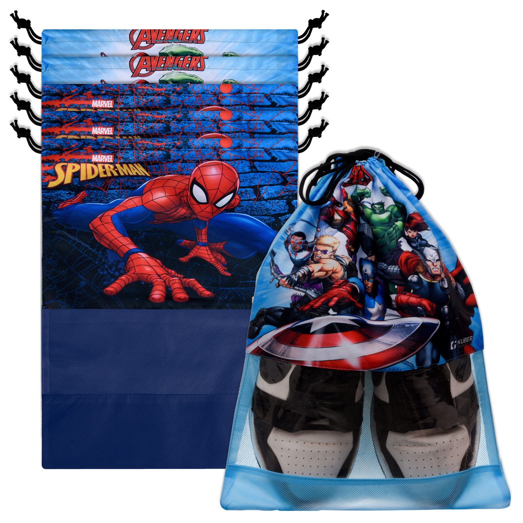 Kuber Industries Marvel Avengers Shoe Cover | Travel Shoe Storage Bags | Polyester Storage Bag | Drawstring Shoe Cover | Shoe Organizer with Clear window |  Multi