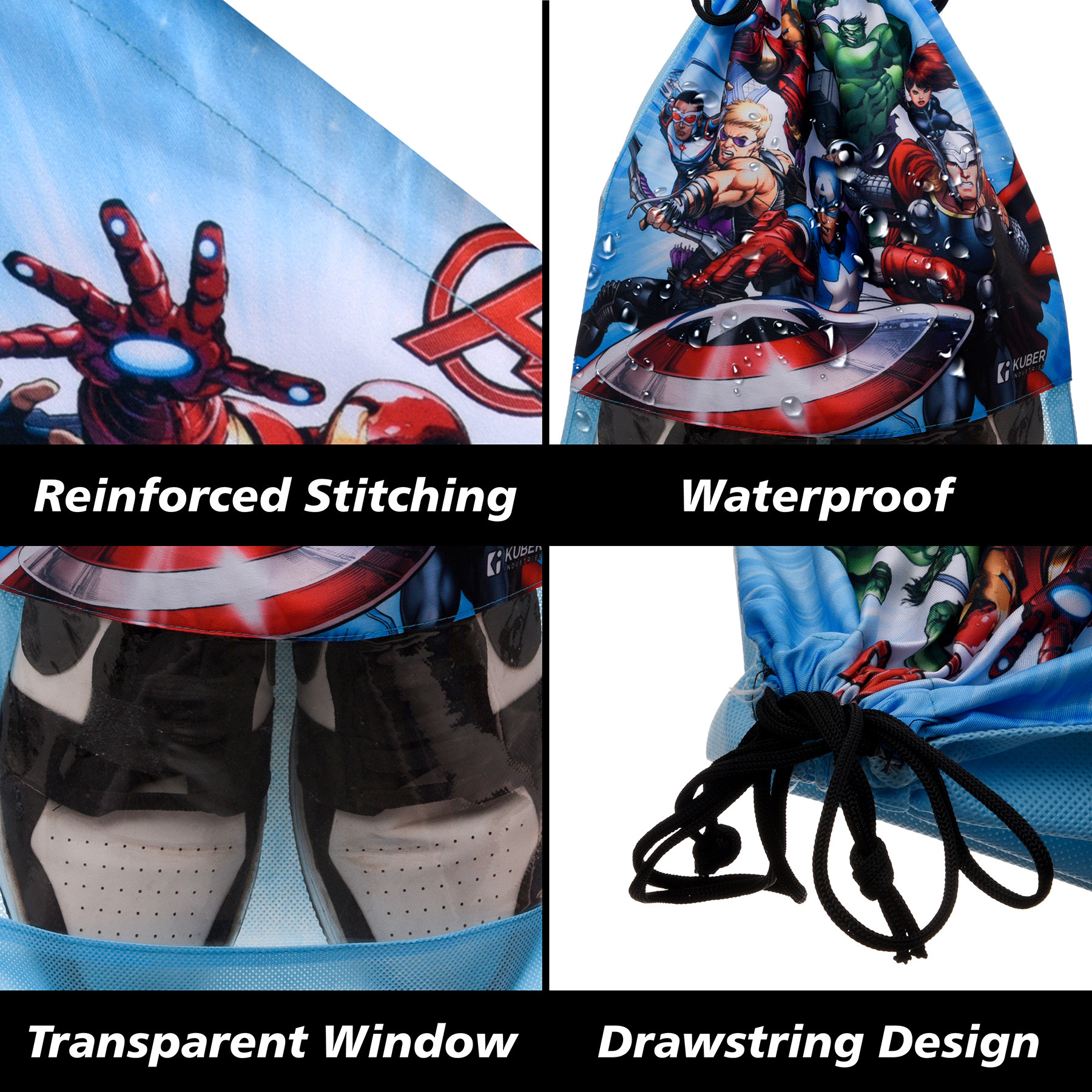 Kuber Industries Marvel Avengers Shoe Cover | Travel Shoe Storage Bags | Polyester Storage Bag | Drawstring Shoe Cover | Shoe Organizer with Clear window |  Multi