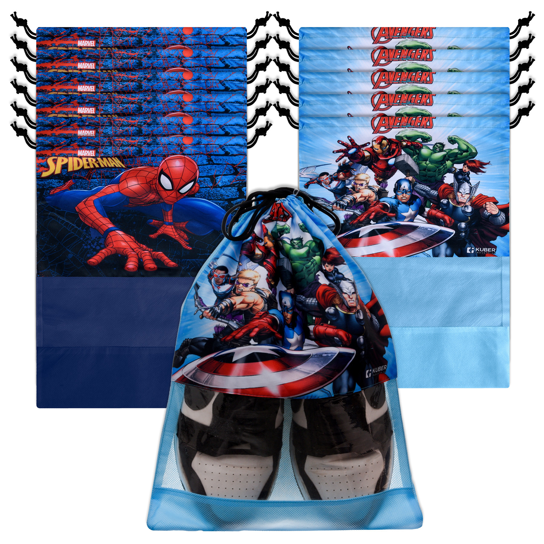 Kuber Industries Marvel Avengers Shoe Cover | Travel Shoe Storage Bags | Polyester Storage Bag | Drawstring Shoe Cover | Shoe Organizer with Clear window |  Multi