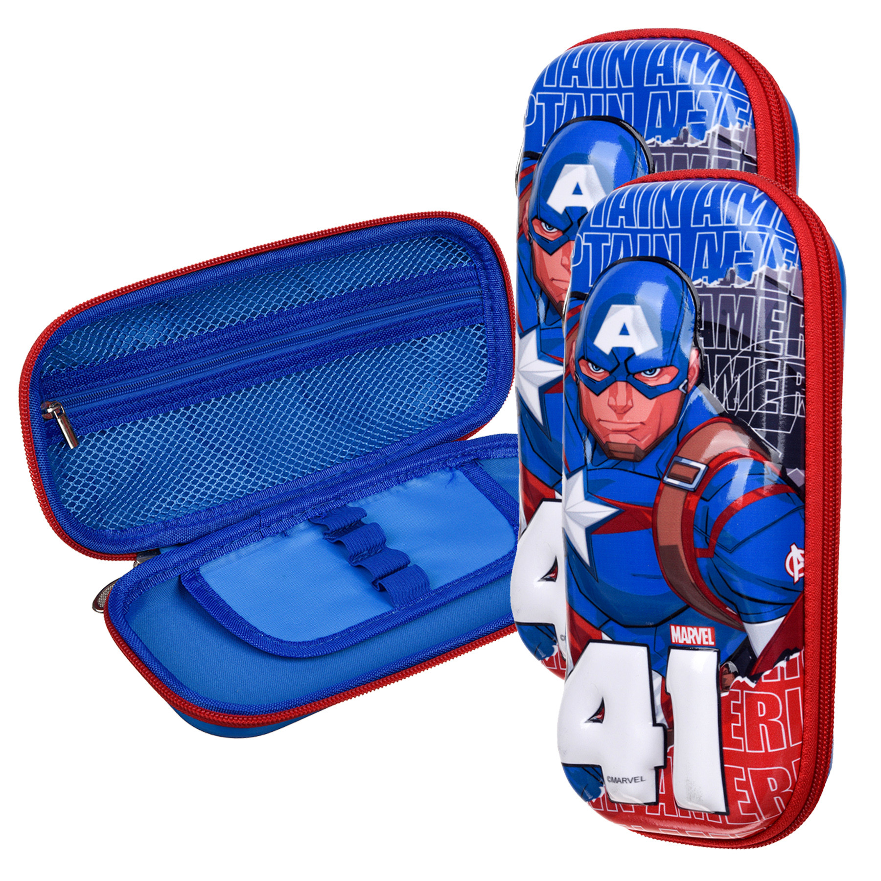 Kuber Industries Marvel Captain America Pencil Pouch | School Pencil Case for Kids | Pen-Pencil Box for Kids | Geometry Box | Compass Box | School Stationery Supplies | Blue