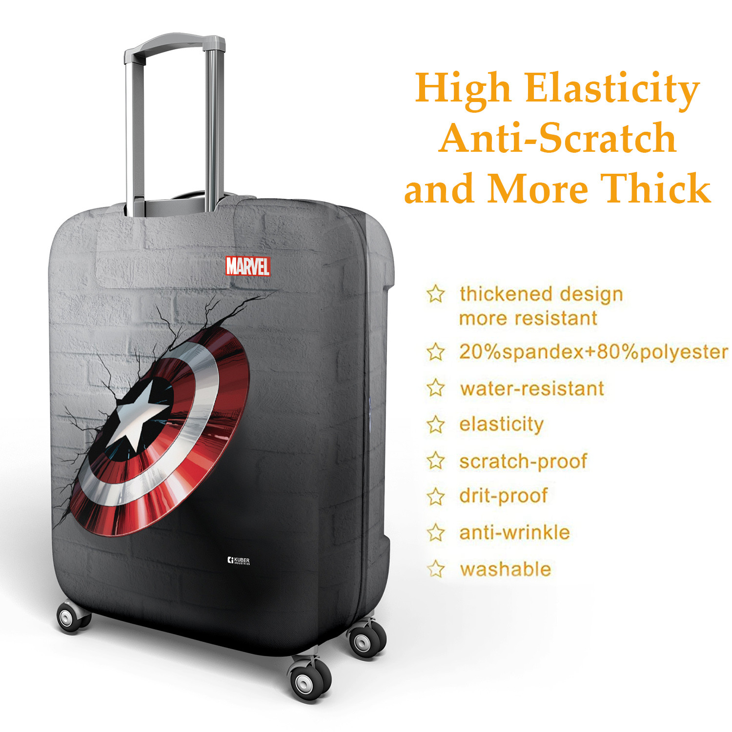 Kuber Industries Marvel Captain America Shield Luggage Cover | Polyester Travel Suitcase Cover | Washable | Stretchable Suitcase Protector | 18-22 Inch | Small | Gray