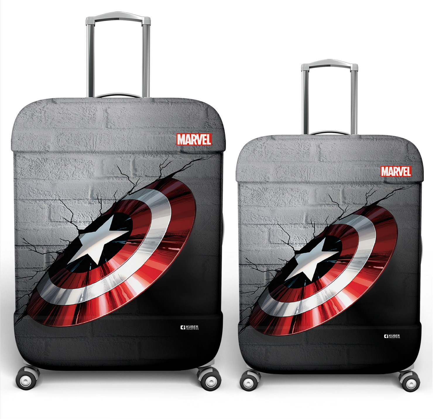 Kuber Industries Marvel Captain America Shield Luggage Cover|Polyester Travel Suitcase Cover|Washable|Stretchable Suitcase Cover|22-26 Inch-Medium|26-30 Inch-Large|Pack of 2 (Gray)