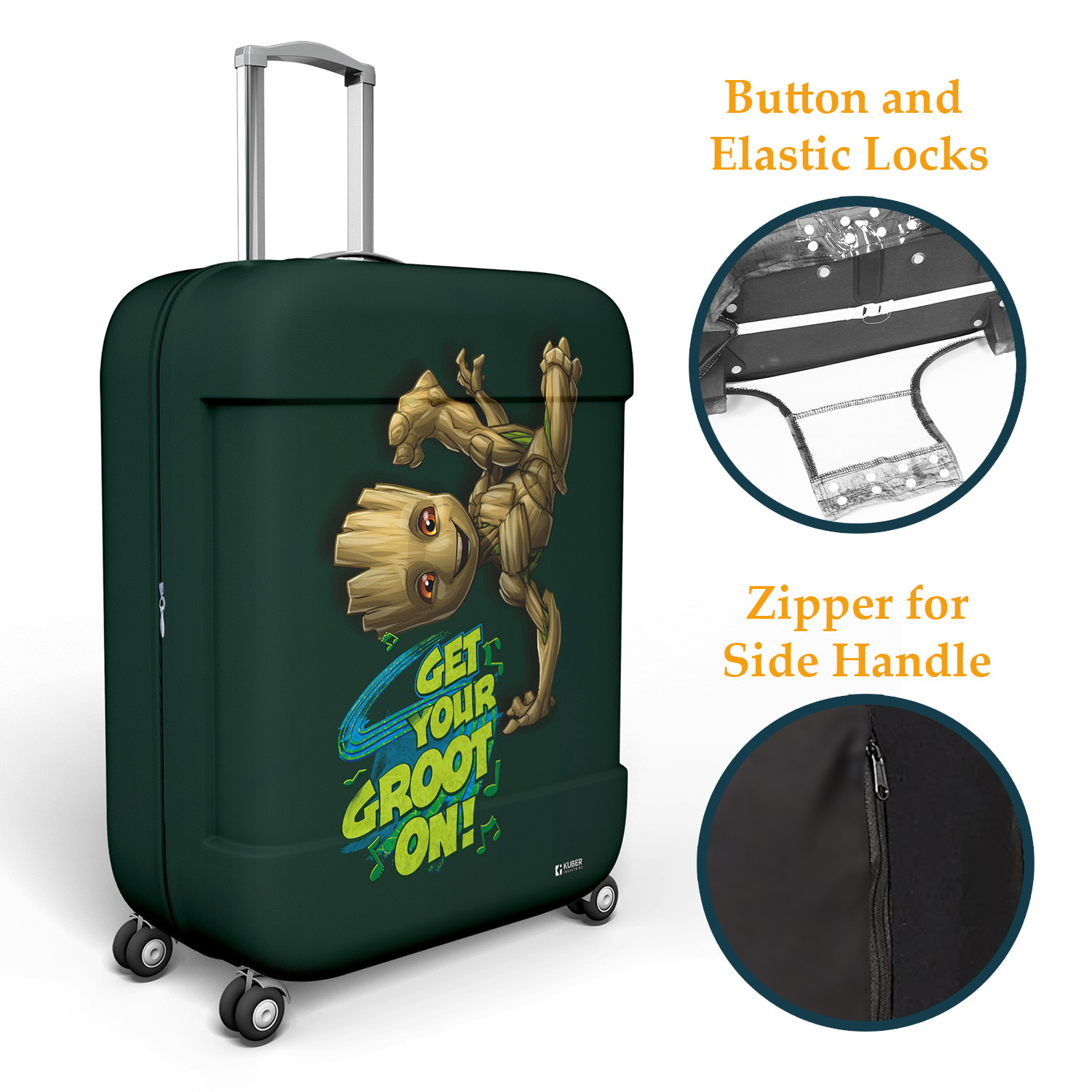 Kuber Industries Marvel I Am Groot Luggage Cover | Polyester Travel Suitcase Cover | Washable | Stretchable Suitcase Cover | 18-22 Inch-Small | 22-26 Inch-Medium | Pack of 2 | Green