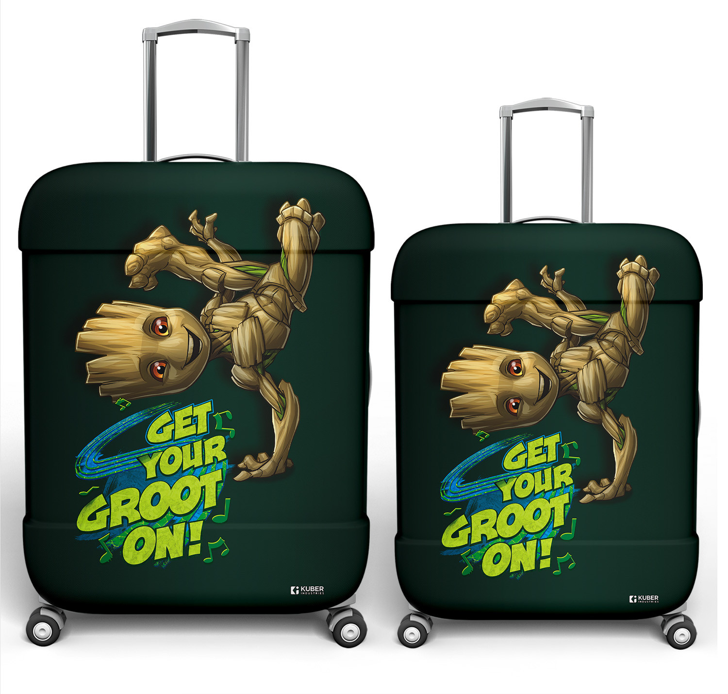 Kuber Industries Marvel I Am Groot Luggage Cover|Polyester Travel Suitcase Cover|Washable|Stretchable Suitcase Cover|18-22 Inch-Small|22-26 Inch-Medium|Pack of 2 (Green)