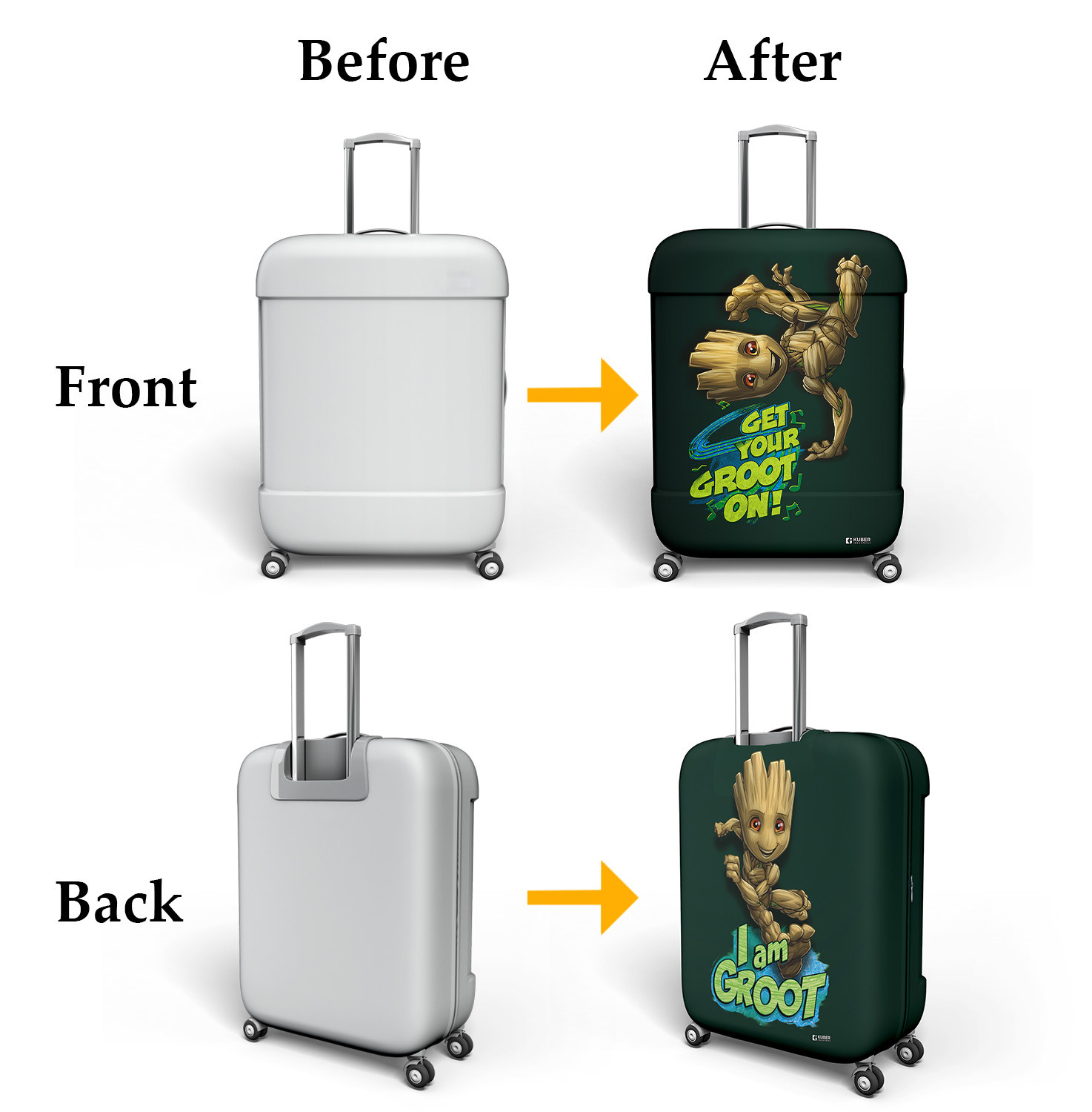 Kuber Industries Marvel I Am Groot Luggage Cover|Polyester Travel Suitcase Cover|Washable|Stretchable Suitcase Cover|18-22 Inch-Small|22-26 Inch-Medium|Pack of 2 (Green)