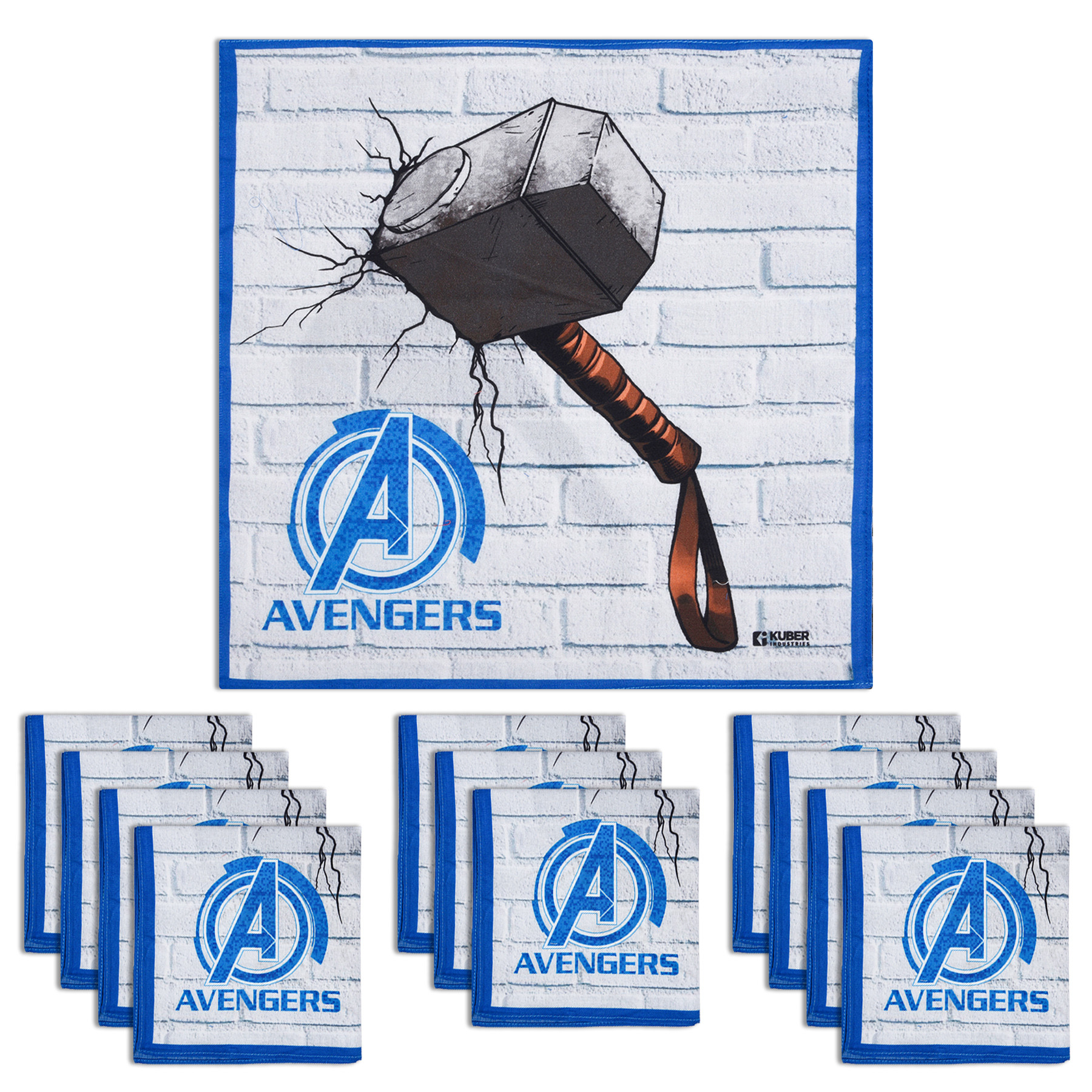 Kuber Industries Marvel Mjollnir Handkerchiefs | Cotton Handkerchiefs for Boys | Handkerchiefs for Girls | Rumal for Boys & Girls | Hankies for Gifting |Blue & White