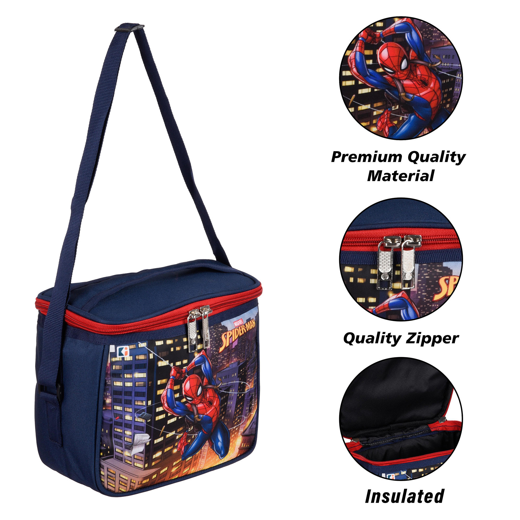 Kuber Industries Marvel Spider-Man Lunch Bag | Rexine Waterproof Tiffin Cover | School Lunch Bag | Lunch Bag for Office | Kids Lunch Bag with Handle | Camping Lunch Bag | Navy Blue